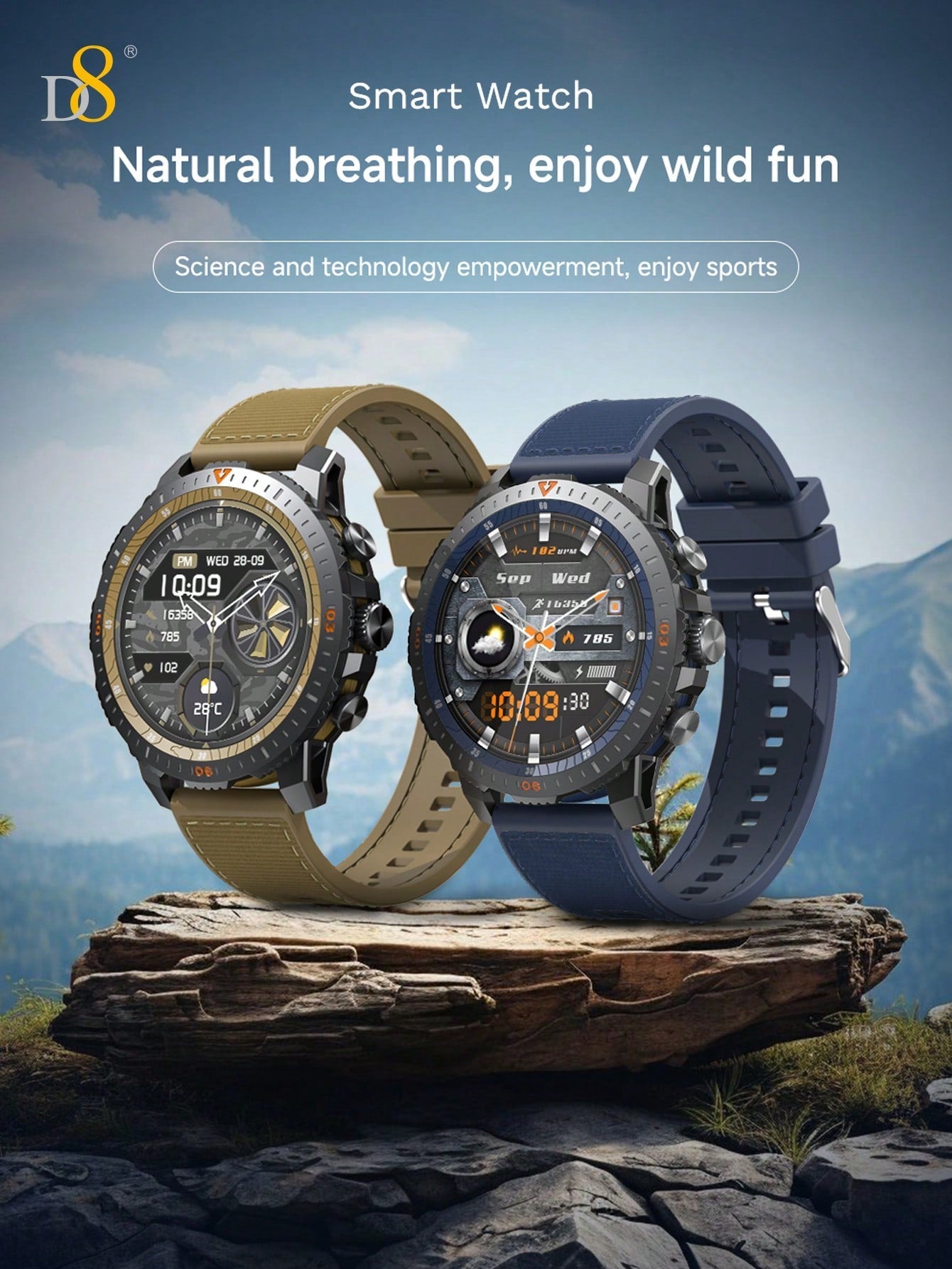 D8 Men's Rugged Smartwatch, 25-Day Battery, 1.43" AMOLED, IP67, 100 Sports