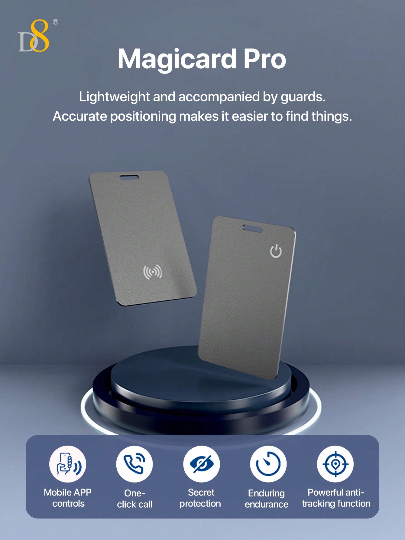 D8 Wallet Tracker Card, Wireless Charging, Apple MFi Certified, IP67 Waterproof