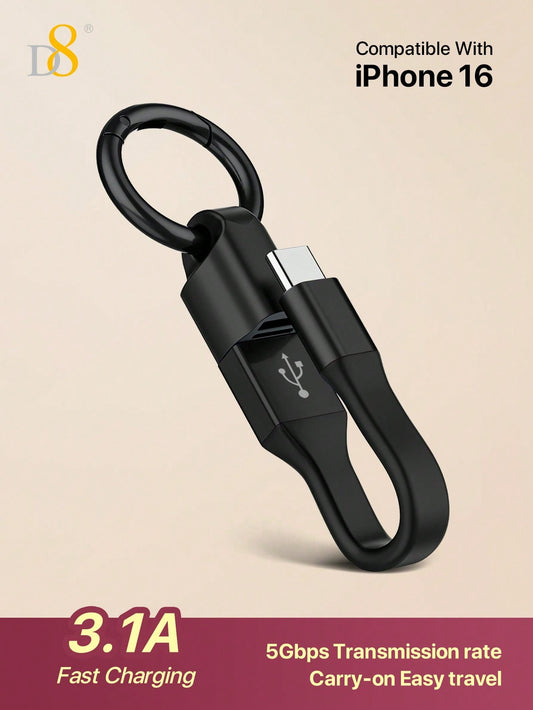 D8 USB-C Keychain Cable – 10CM USB-A to USB-C Charging & Data Transfer