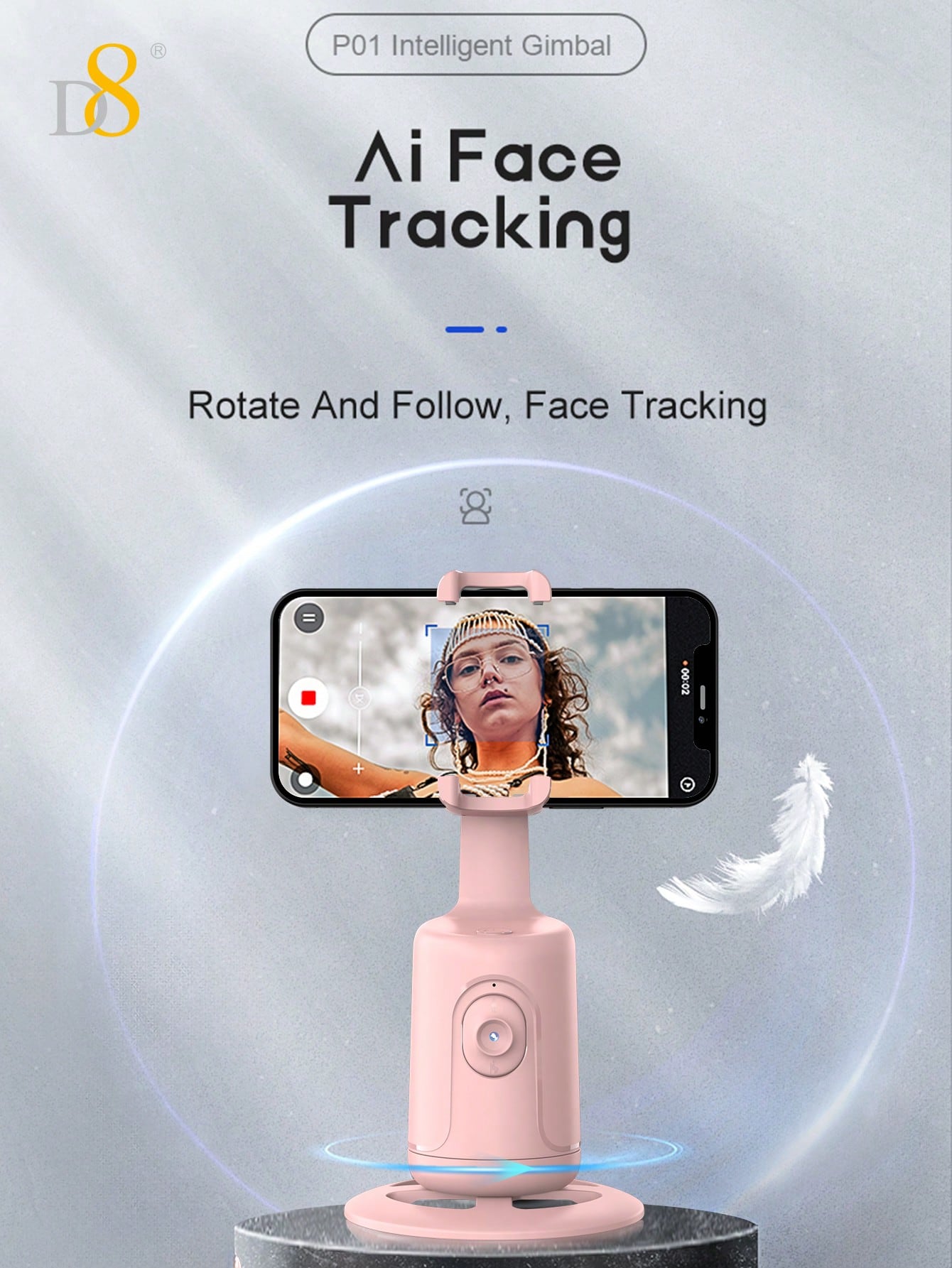 D8 AI Face Tracking Phone Gimbal – 360° Auto Tracking, Gesture Control, No App Needed