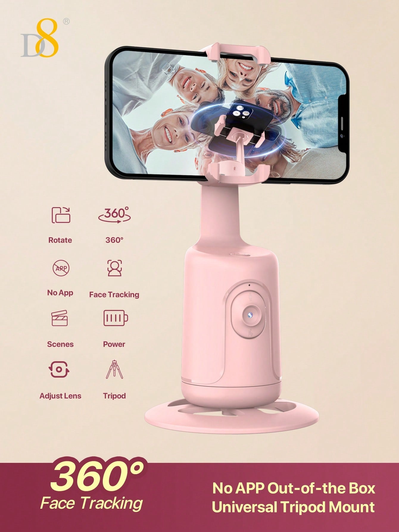 D8 AI Face Tracking Phone Gimbal – 360° Auto Tracking, Gesture Control, No App Needed