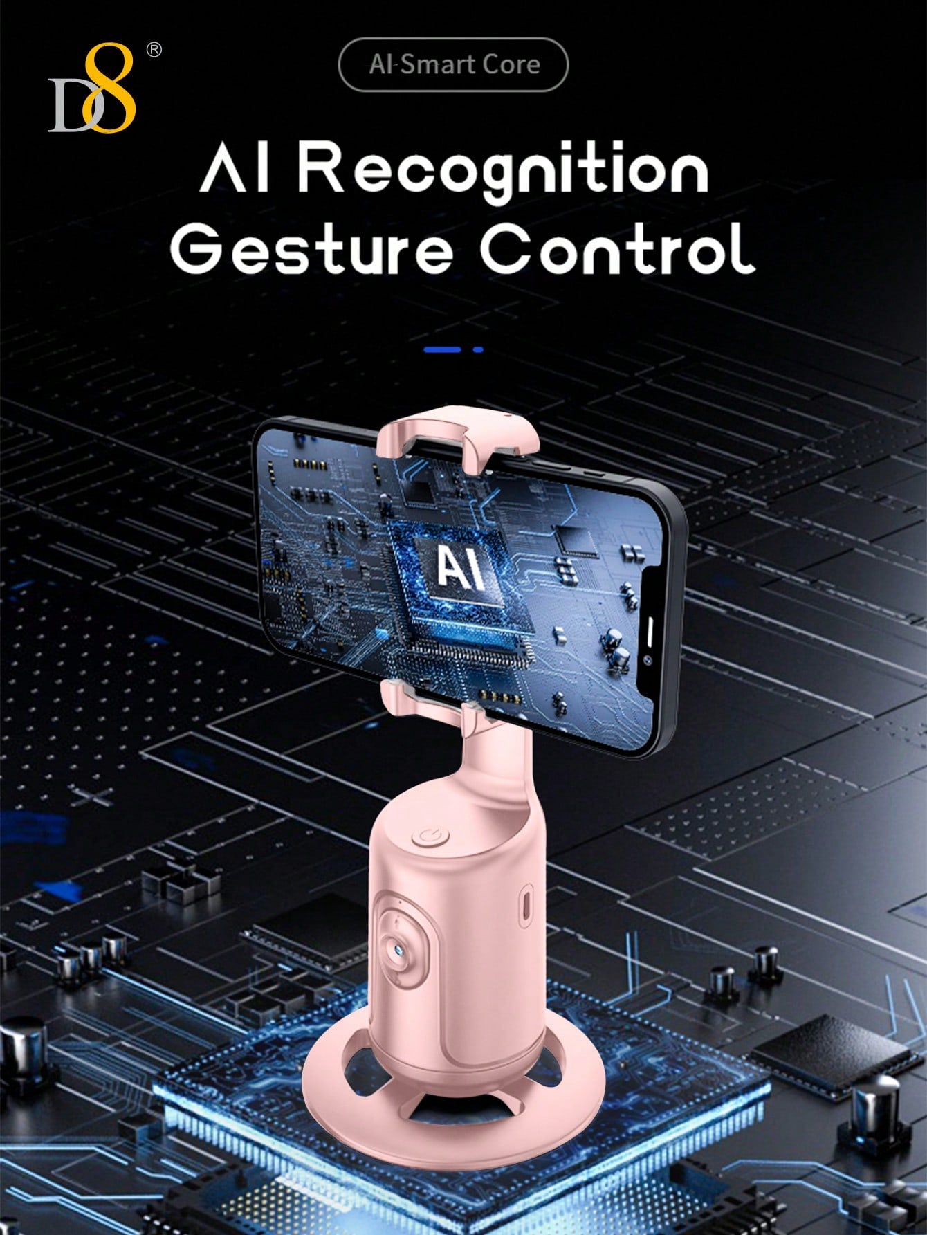 D8 AI Face Tracking Phone Gimbal – 360° Auto Tracking, Gesture Control, No App Needed