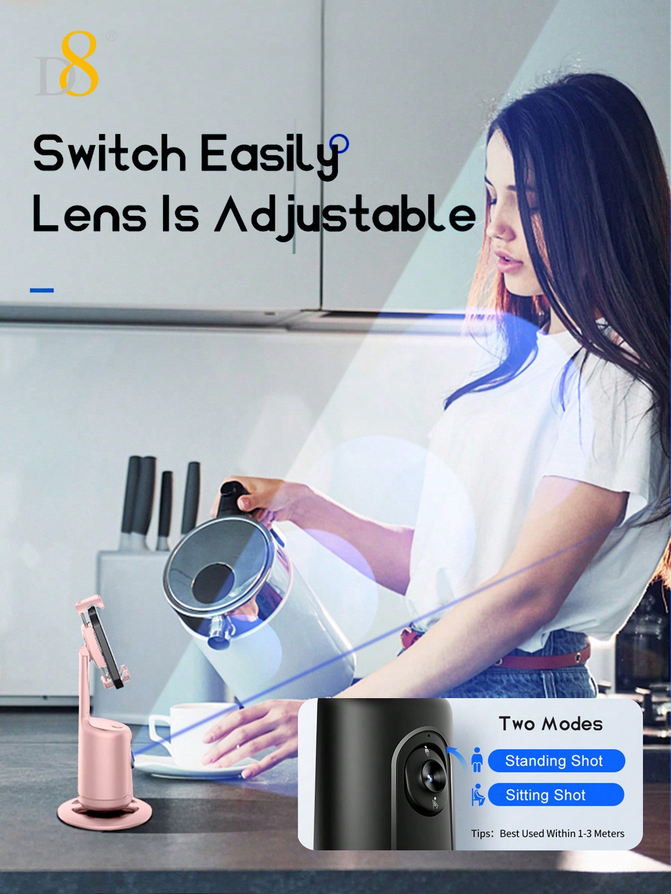 D8 AI Face Tracking Phone Gimbal – 360° Auto Tracking, Gesture Control, No App Needed
