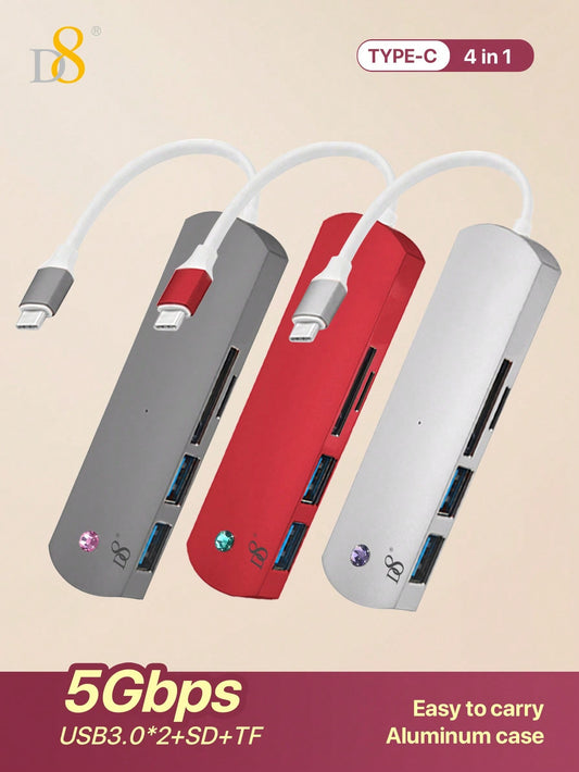 D8 4-in-1 USB-C Hub – HDMI, USB-A, USB-C, SD Card Reader