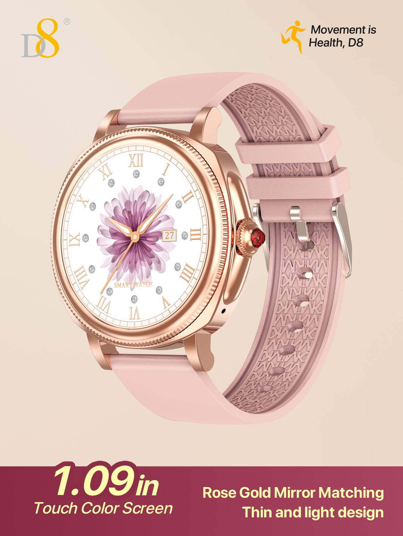 D8 IP68 Waterproof Activity Tracker Smartch For Woman