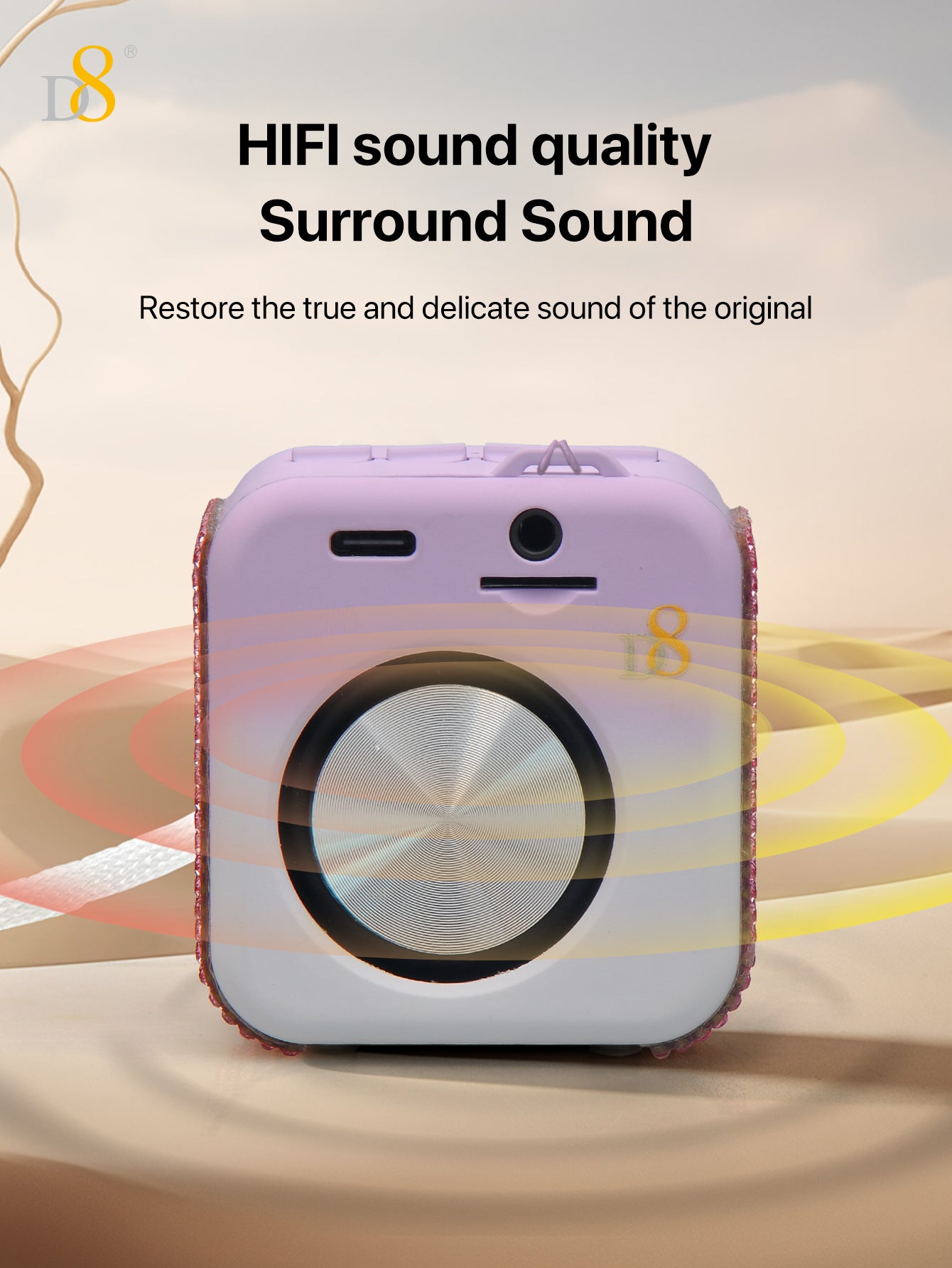 D8 Portable Bluetooth Speaker – 10H Playtime, 5W Stereo Sound, Mic, Outdoor Ready