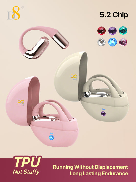 D8 Open-Ear Wireless Earbuds – Bass Boost, 7H Battery, IPX5 Waterproof, Gaming Ready