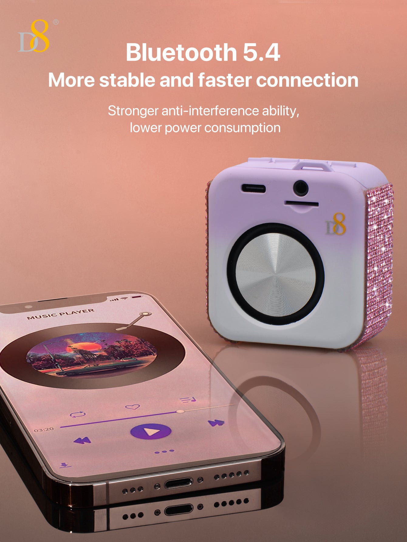 D8 Portable Bluetooth Speaker – 10H Playtime, 5W Stereo Sound, Mic, Outdoor Ready