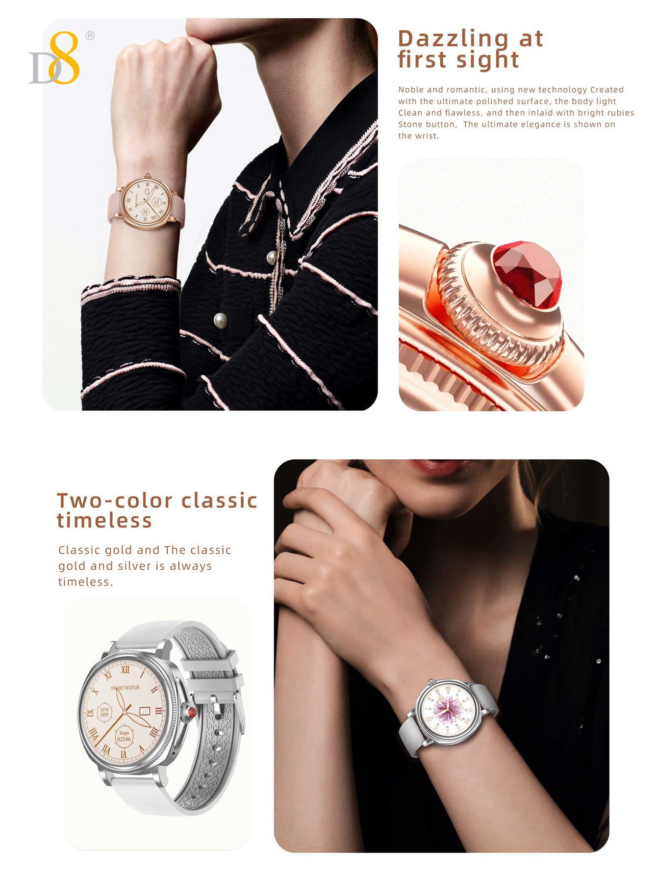 D8 IP68 Waterproof Activity Tracker Smartch For Woman