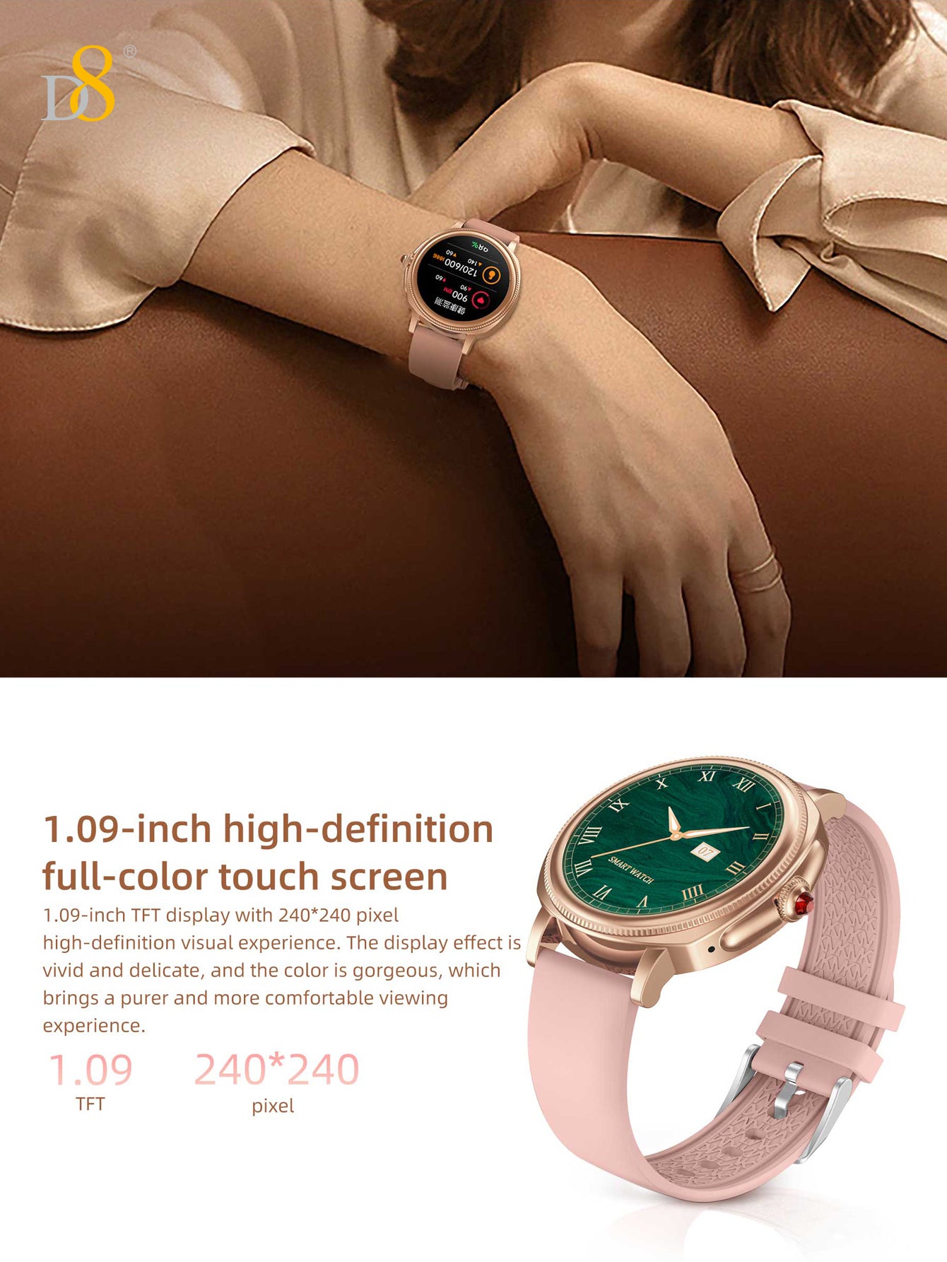 D8 IP68 Waterproof Activity Tracker Smartch For Woman