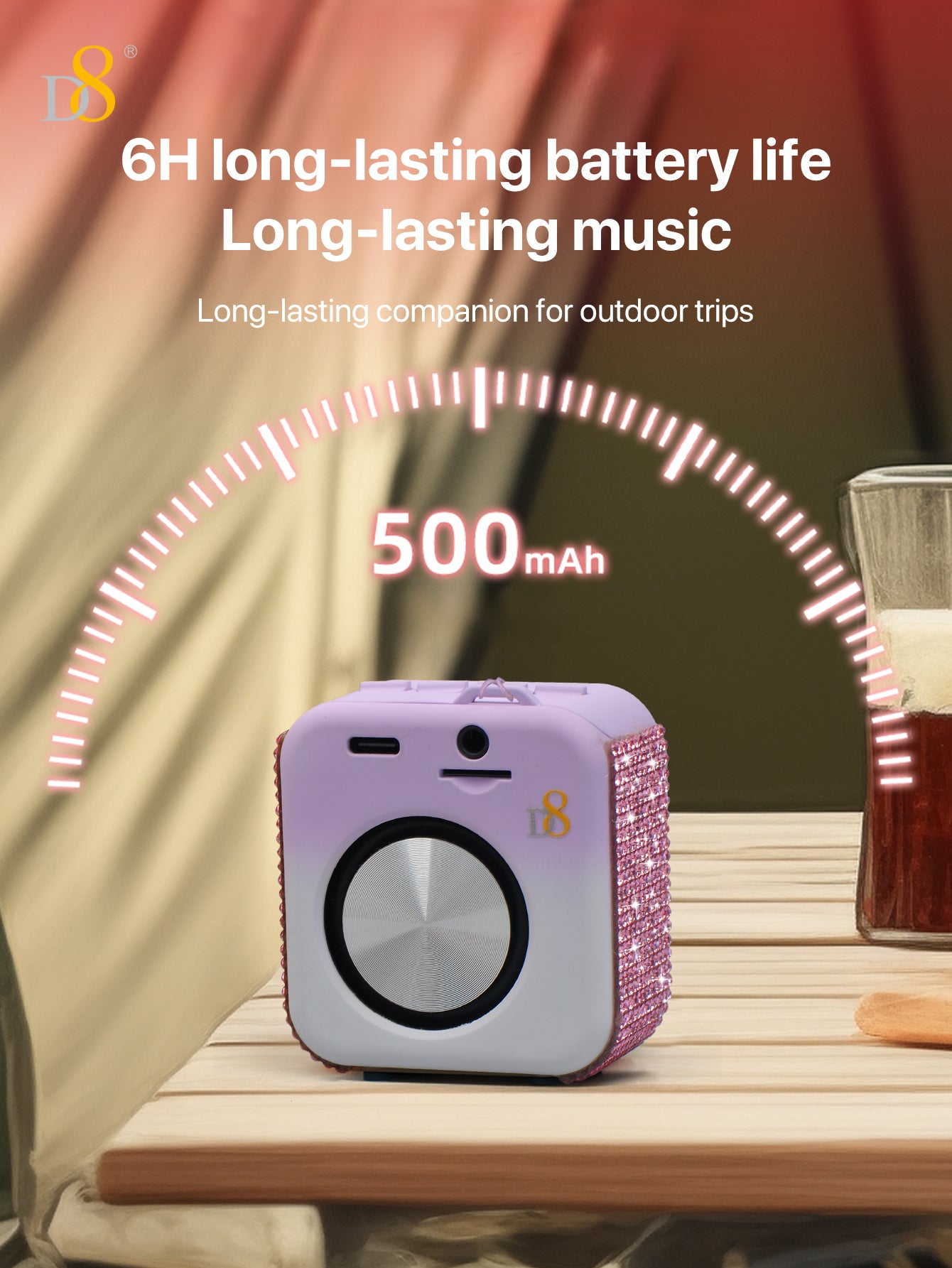 D8 Portable Bluetooth Speaker – 10H Playtime, 5W Stereo Sound, Mic, Outdoor Ready