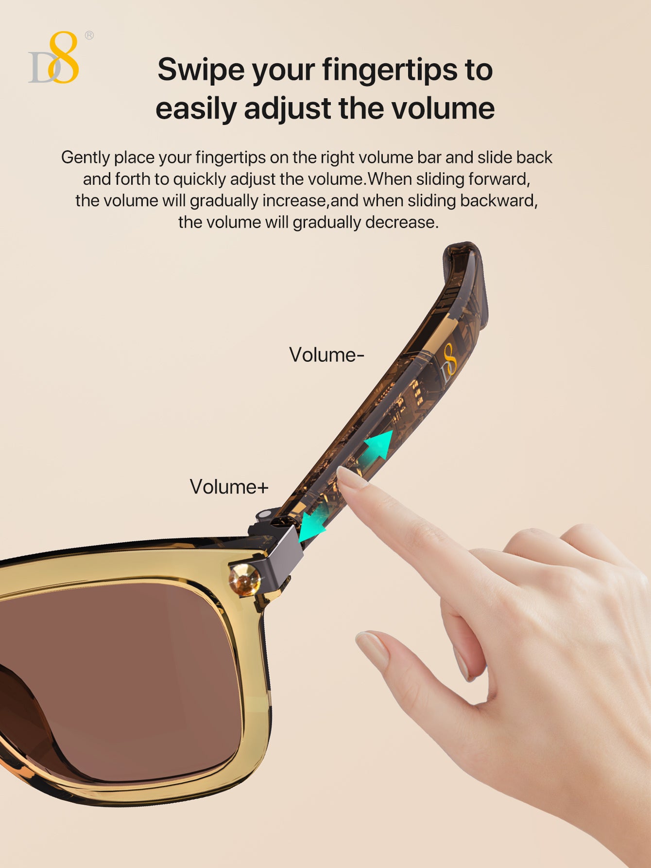 D8 Smart Bluetooth Glasses,Anti-Blue Light/UV400 Lenses,Audio Eyewear with Music play &Hands-Free Calling,Multifunctional Headphones glasses for Men WomenBuilt-in Mic & Speakers,Smart Wireless Headphone Sunglasses for Men and Women,Athletic/Outdoor UV