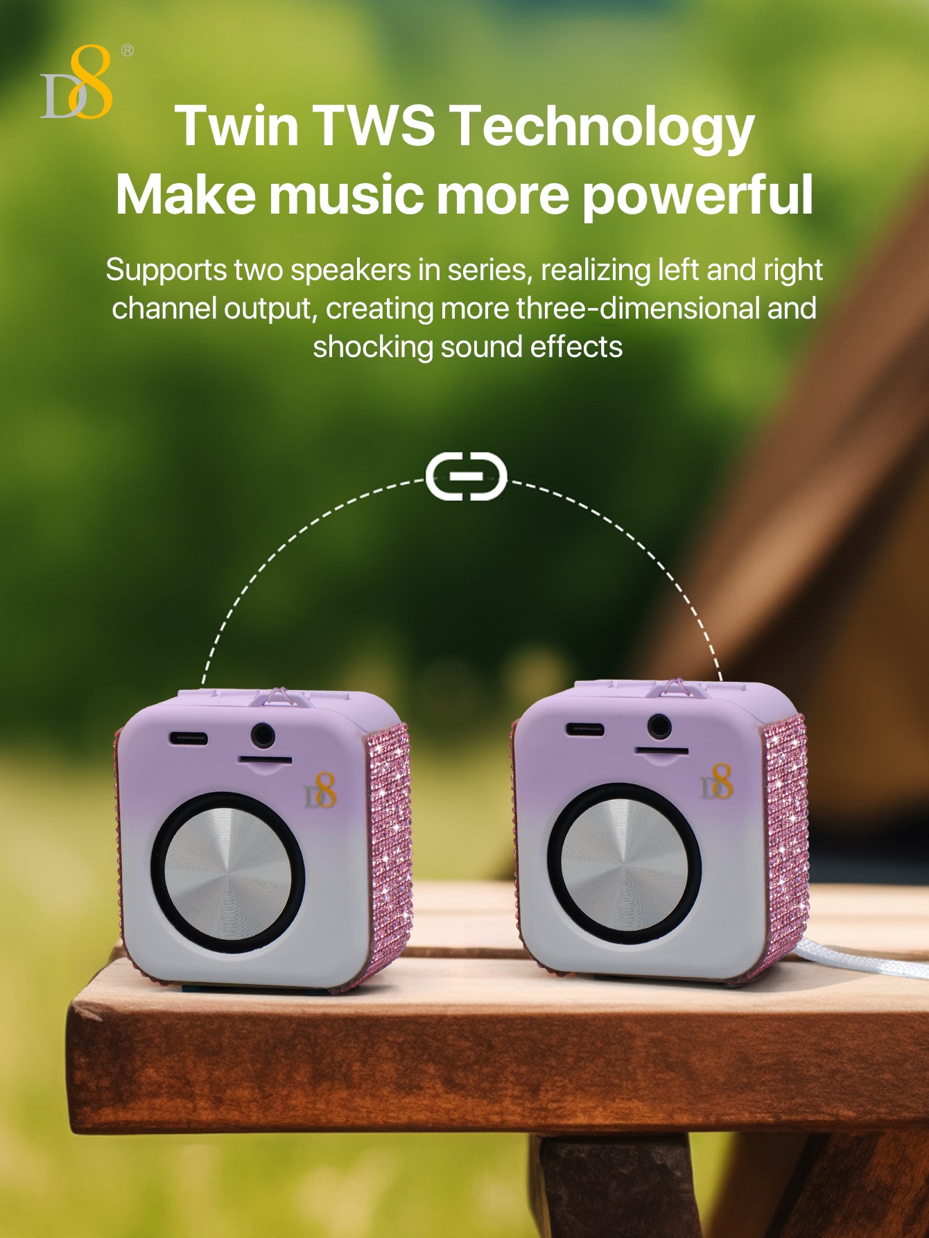D8 Portable Bluetooth Speaker – 10H Playtime, 5W Stereo Sound, Mic, Outdoor Ready