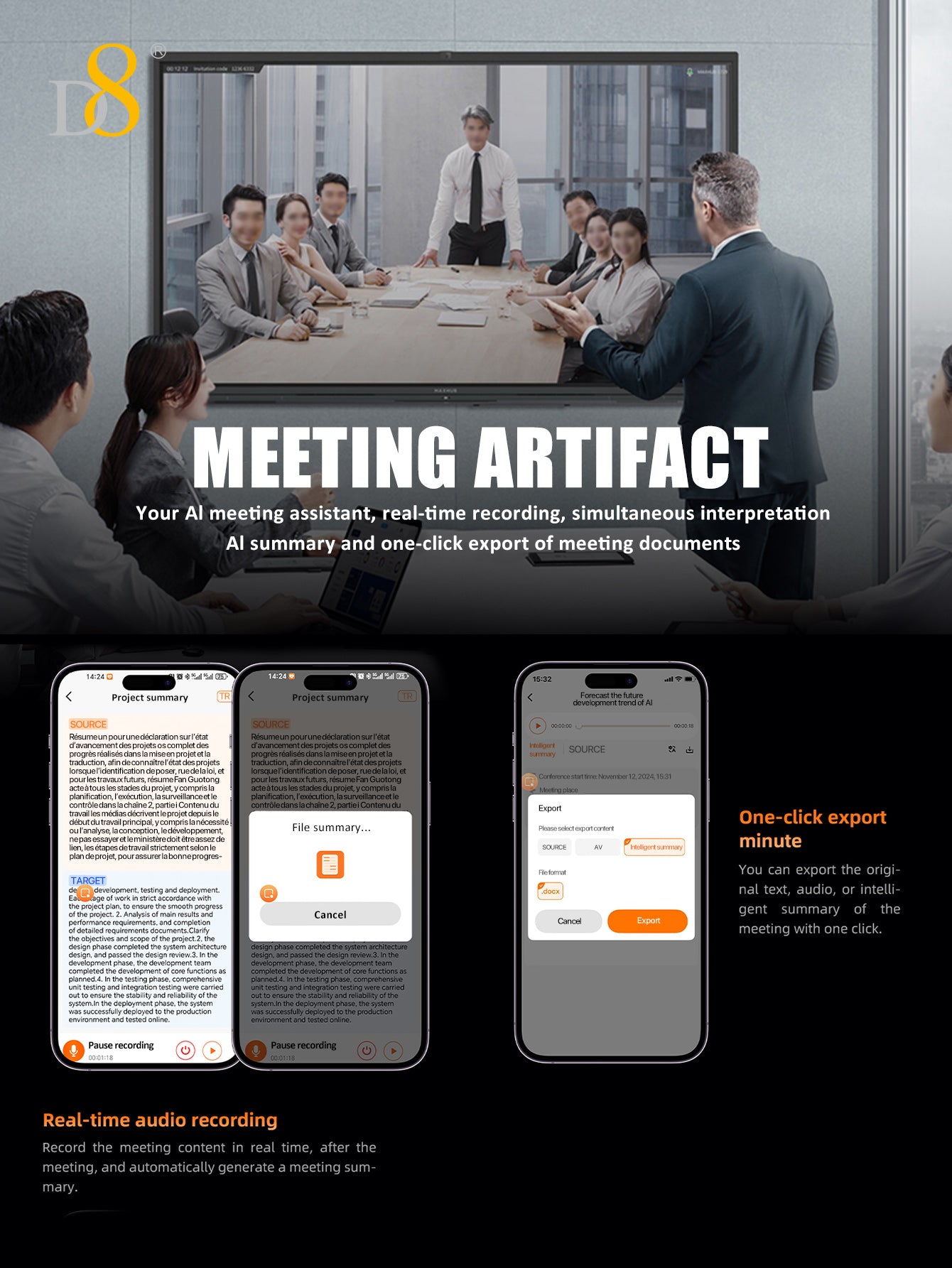 D8 AI Translator Recorder – 50+ Languages, No Fees, App-Controlled for Travel & Business