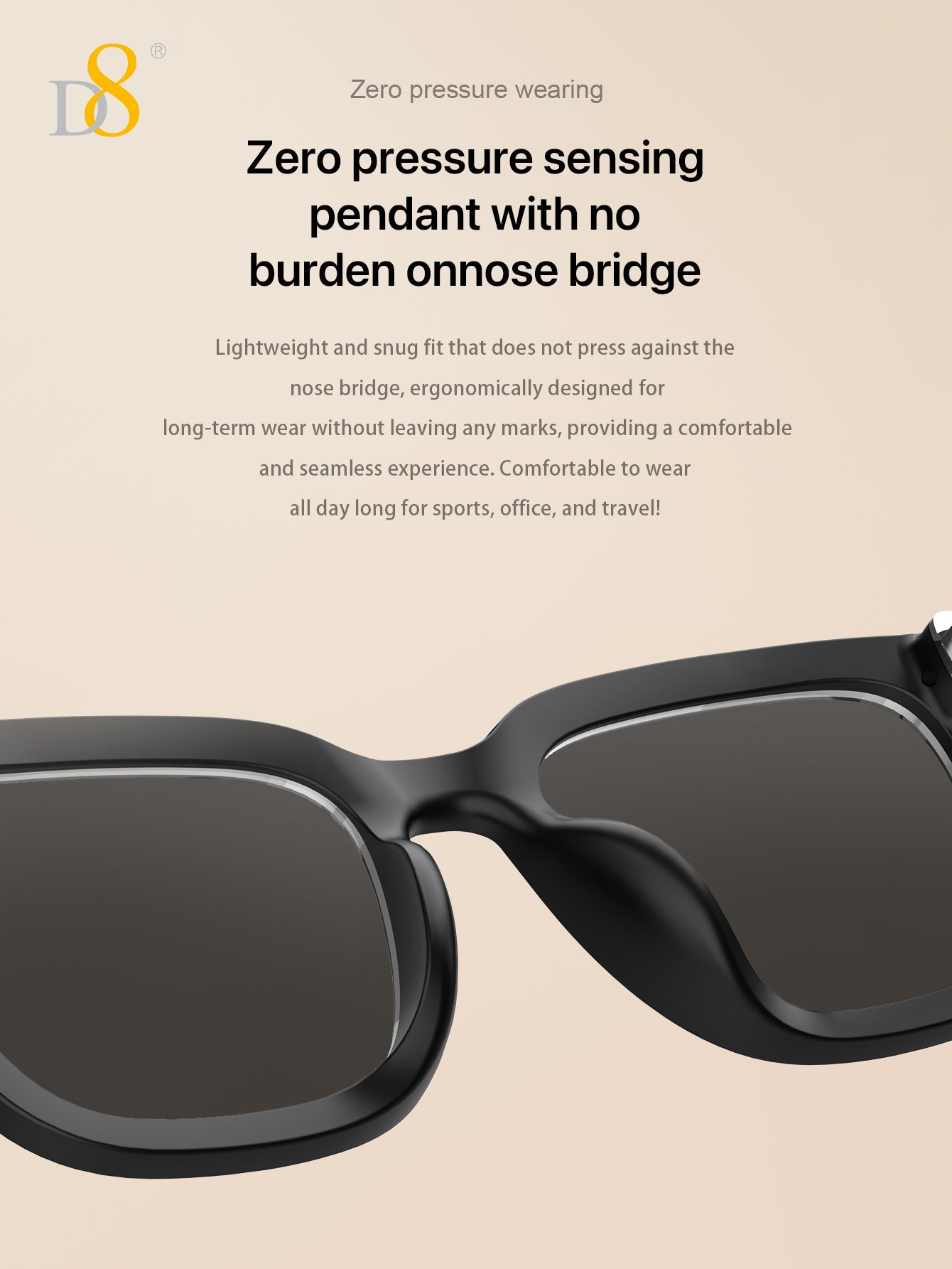 D8 Smart Bluetooth Glasses,Built-in Mic & Speakers,Smart Wireless Headphone Sunglasses for Men and Women,Athletic/Outdoor UV Protection and Voice Control,Unisex(Black)
