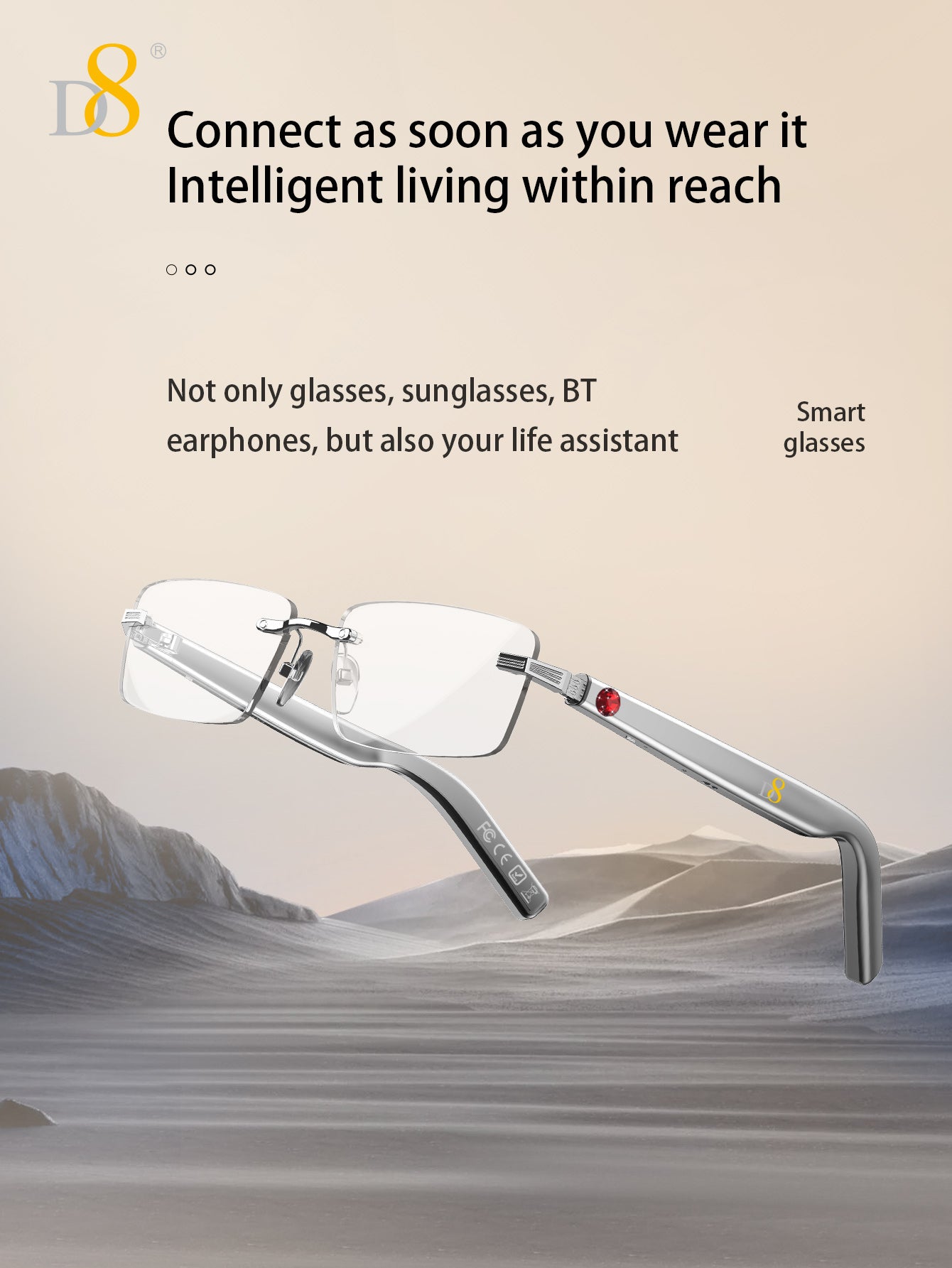 D8 Smart Bluetooth Glasses for Women, Blue Light Filtering Photochromic Transition Lenses, Touch Control and Voice Control, Professional-Grade Eye Protection, Ultra-Light Wireless Eyewear for Office/Reading