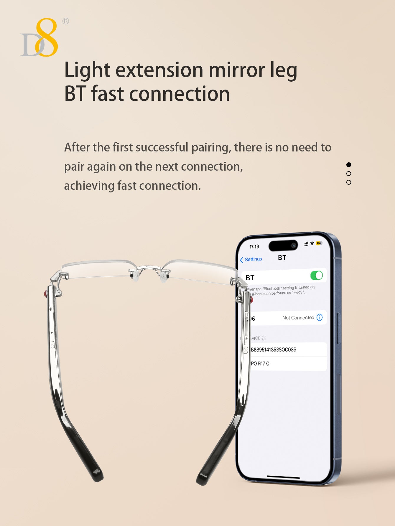 D8 Smart Bluetooth Glasses for Women, Blue Light Filtering Photochromic Transition Lenses, Touch Control and Voice Control, Professional-Grade Eye Protection, Ultra-Light Wireless Eyewear for Office/Reading