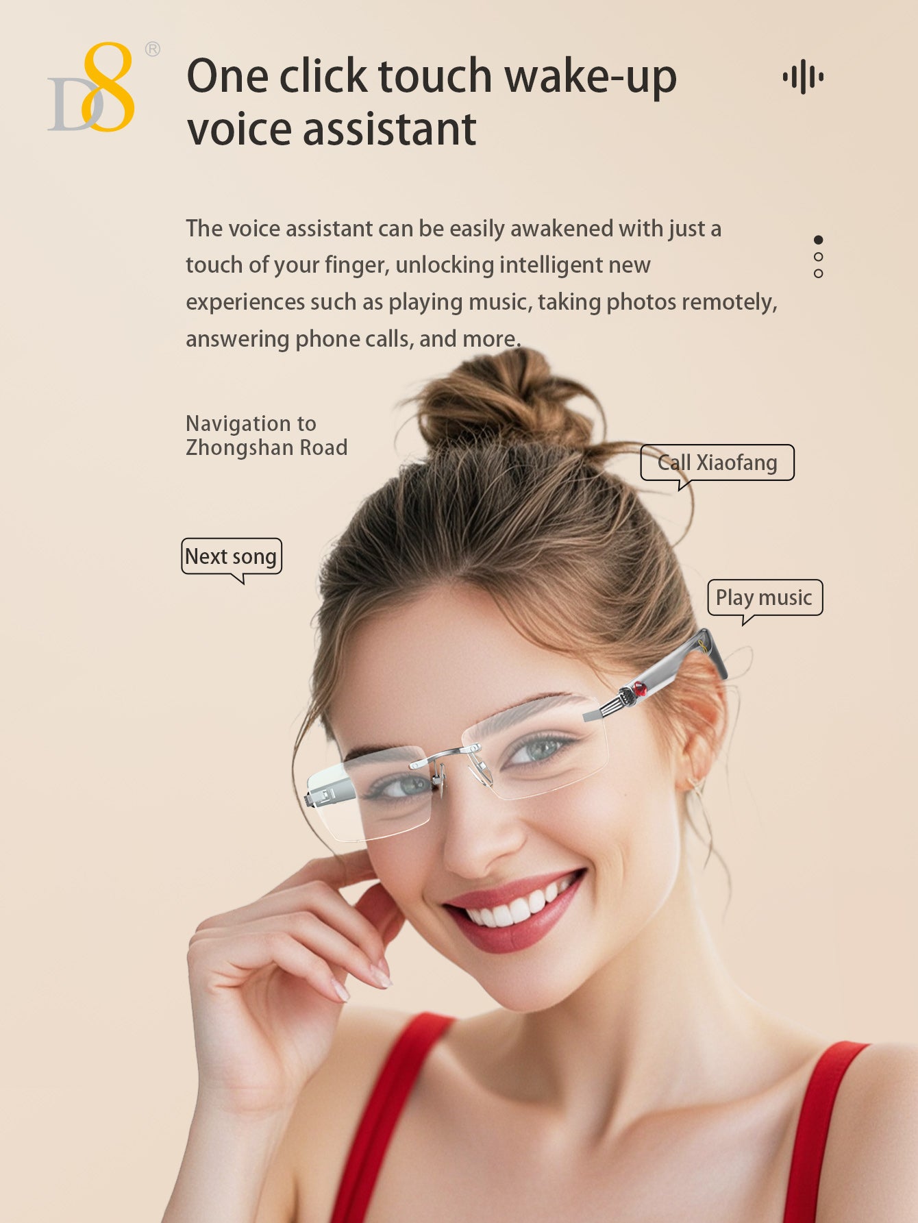D8 Smart Bluetooth Glasses for Women, Blue Light Filtering Photochromic Transition Lenses, Touch Control and Voice Control, Professional-Grade Eye Protection, Ultra-Light Wireless Eyewear for Office/Reading