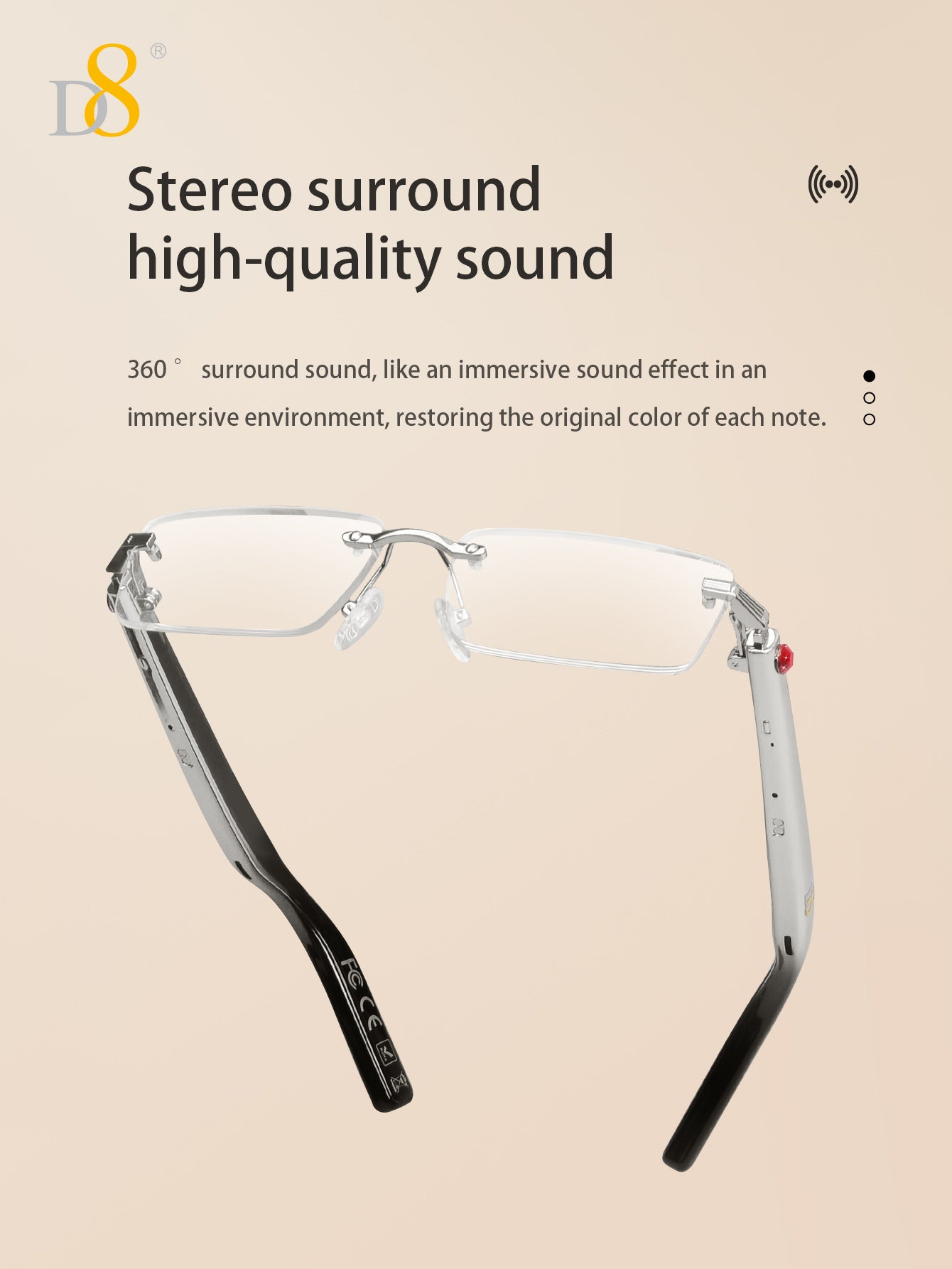 D8 Smart Bluetooth Glasses for Women, Blue Light Filtering Photochromic Transition Lenses, Touch Control and Voice Control, Professional-Grade Eye Protection, Ultra-Light Wireless Eyewear for Office/Reading