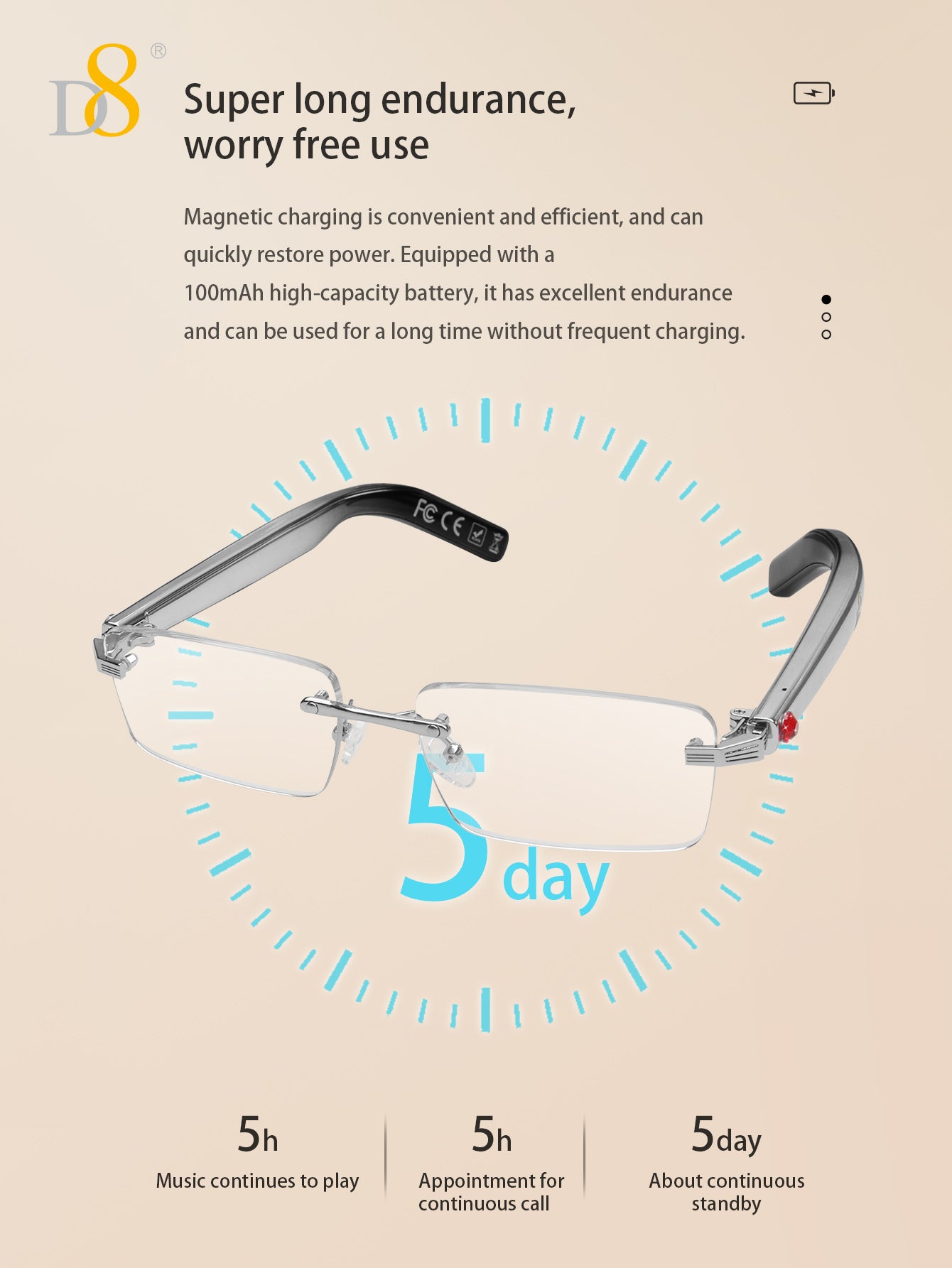 D8 Smart Bluetooth Glasses for Women, Blue Light Filtering Photochromic Transition Lenses, Touch Control and Voice Control, Professional-Grade Eye Protection, Ultra-Light Wireless Eyewear for Office/Reading