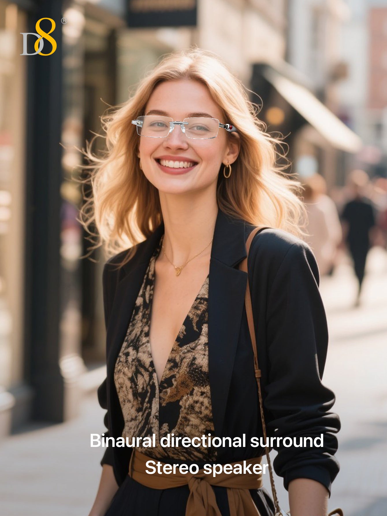D8 Smart Bluetooth Glasses for Women, Blue Light Filtering Photochromic Transition Lenses, Touch Control and Voice Control, Professional-Grade Eye Protection, Ultra-Light Wireless Eyewear for Office/Reading