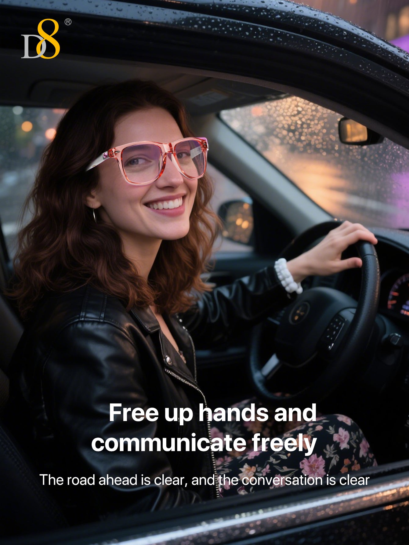 D8 Smart Bluetooth Glasses for Women, Blue Light Filtering Photochromic Transition Lenses, Touch Control and Voice Control, Professional-Grade Eye Protection, Ultra-Light Wireless Eyewear for Office/Reading