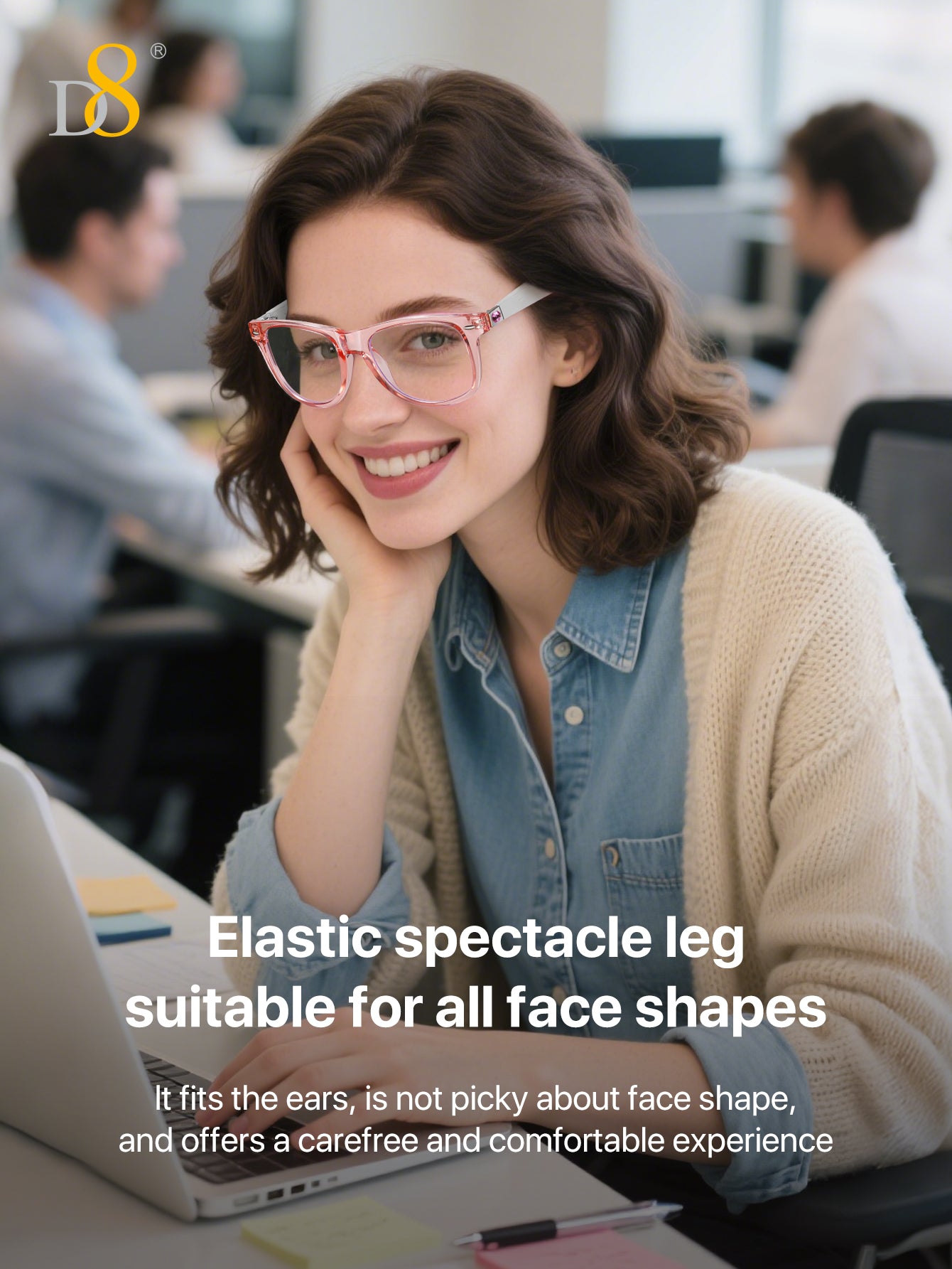 D8 Smart Bluetooth Glasses for Women, Blue Light Filtering Photochromic Transition Lenses, Touch Control and Voice Control, Professional-Grade Eye Protection, Ultra-Light Wireless Eyewear for Office/Reading