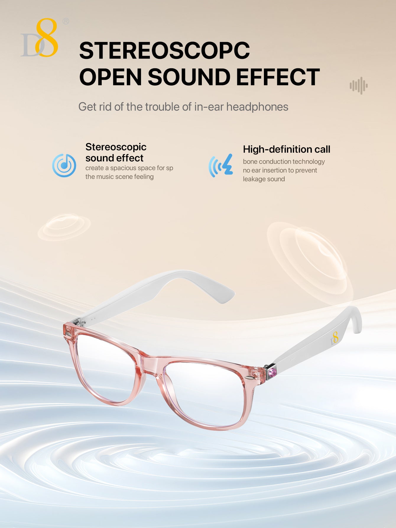 D8 Smart Bluetooth Glasses for Women, Blue Light Filtering Photochromic Transition Lenses, Touch Control and Voice Control, Professional-Grade Eye Protection, Ultra-Light Wireless Eyewear for Office/Reading