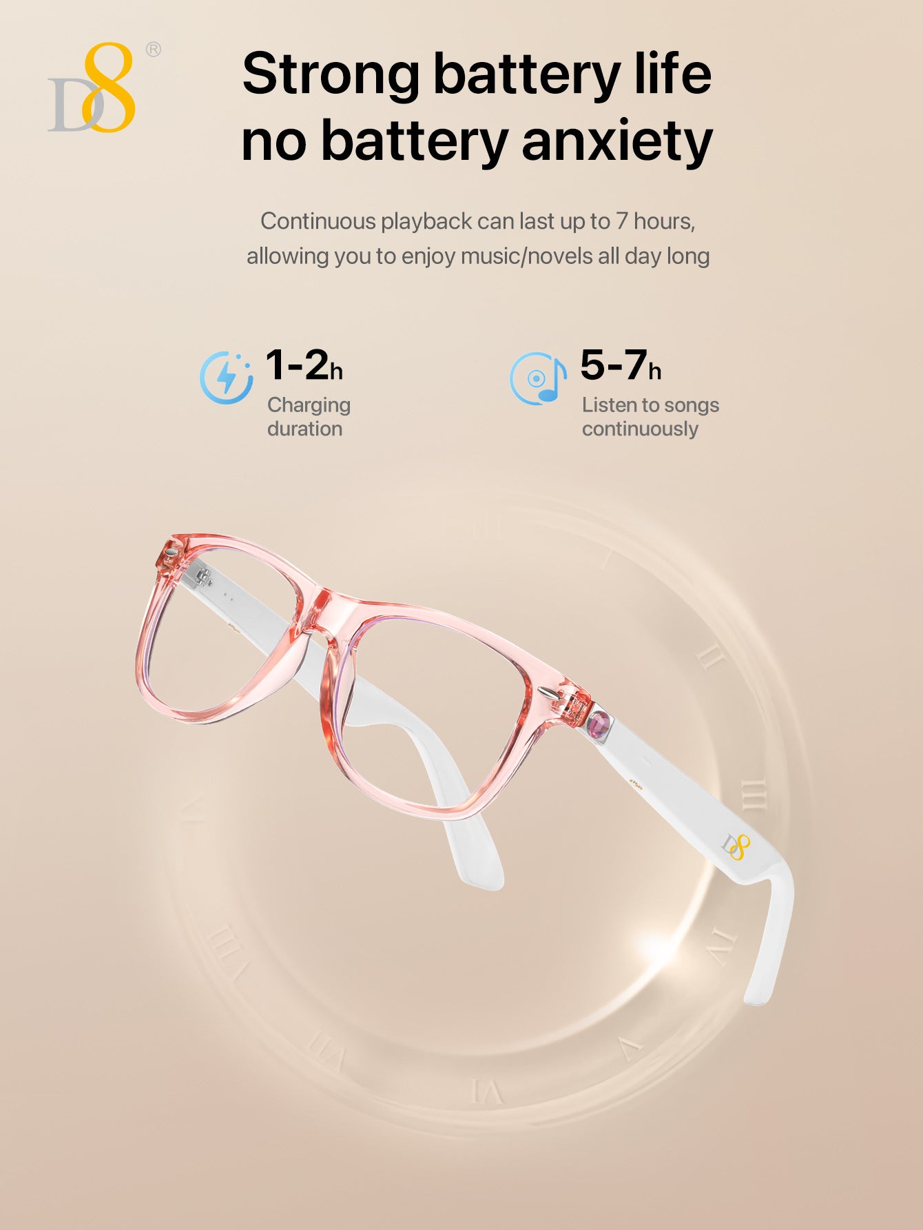 D8 Smart Bluetooth Glasses for Women, Blue Light Filtering Photochromic Transition Lenses, Touch Control and Voice Control, Professional-Grade Eye Protection, Ultra-Light Wireless Eyewear for Office/Reading
