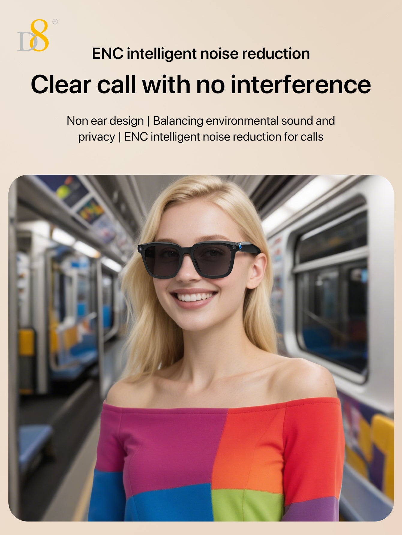 D8 Ai Translation Smart Glasses, Smart Glasses with AI Translation,Support 110+ Languages, Speaker Sunglasses,Audio Eyewear with Music play &Hands-Free Calling,Multifunctional Headphones glasses for Men WomenBuilt-in Mic & Speakers,Smart Wireless
