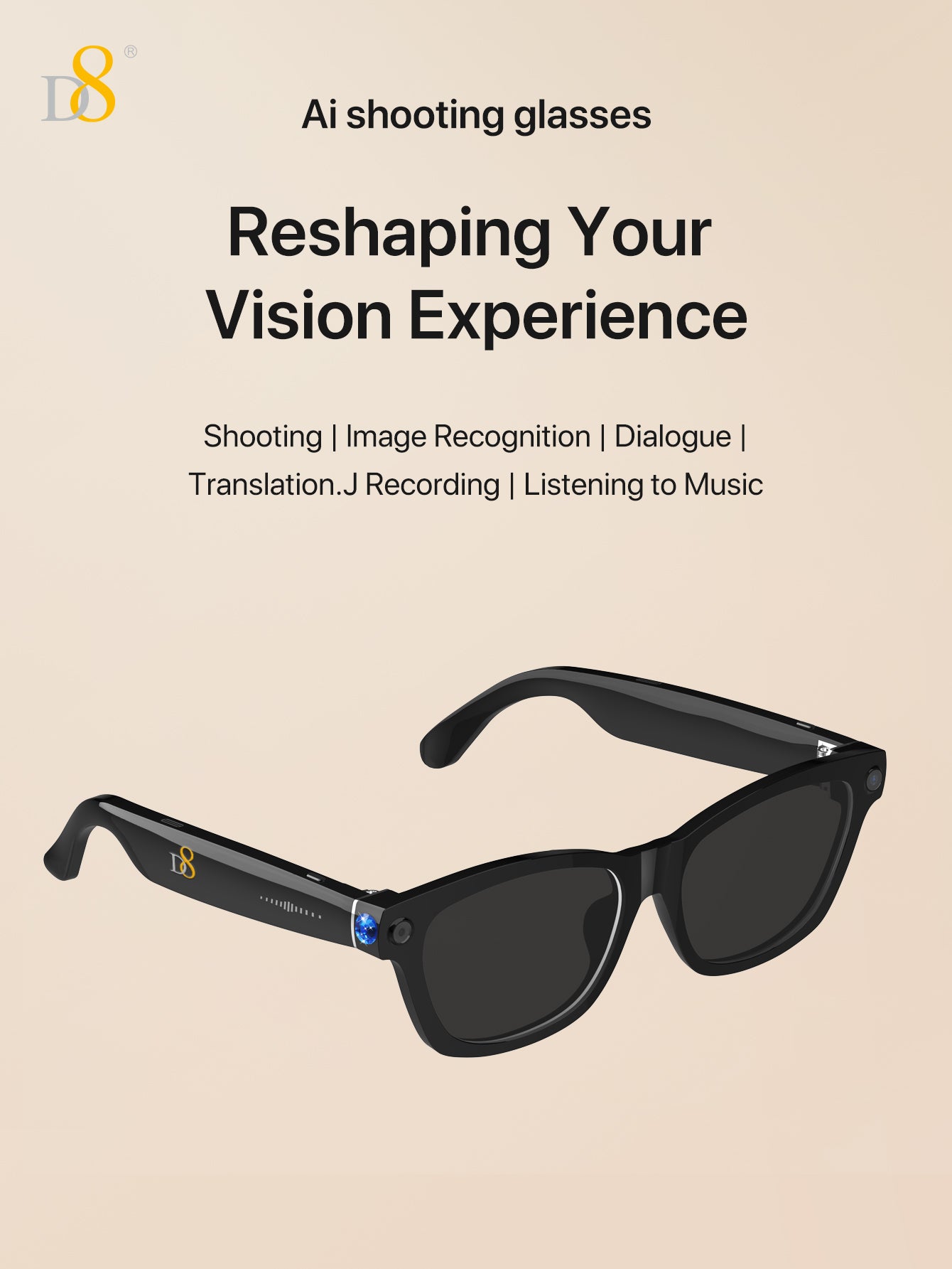 D8 Ai Translation Smart Glasses, Smart Glasses with AI Translation,Support 110+ Languages, Speaker Sunglasses,Audio Eyewear with Music play &Hands-Free Calling,Multifunctional Headphones glasses for Men WomenBuilt-in Mic & Speakers,Smart Wireless