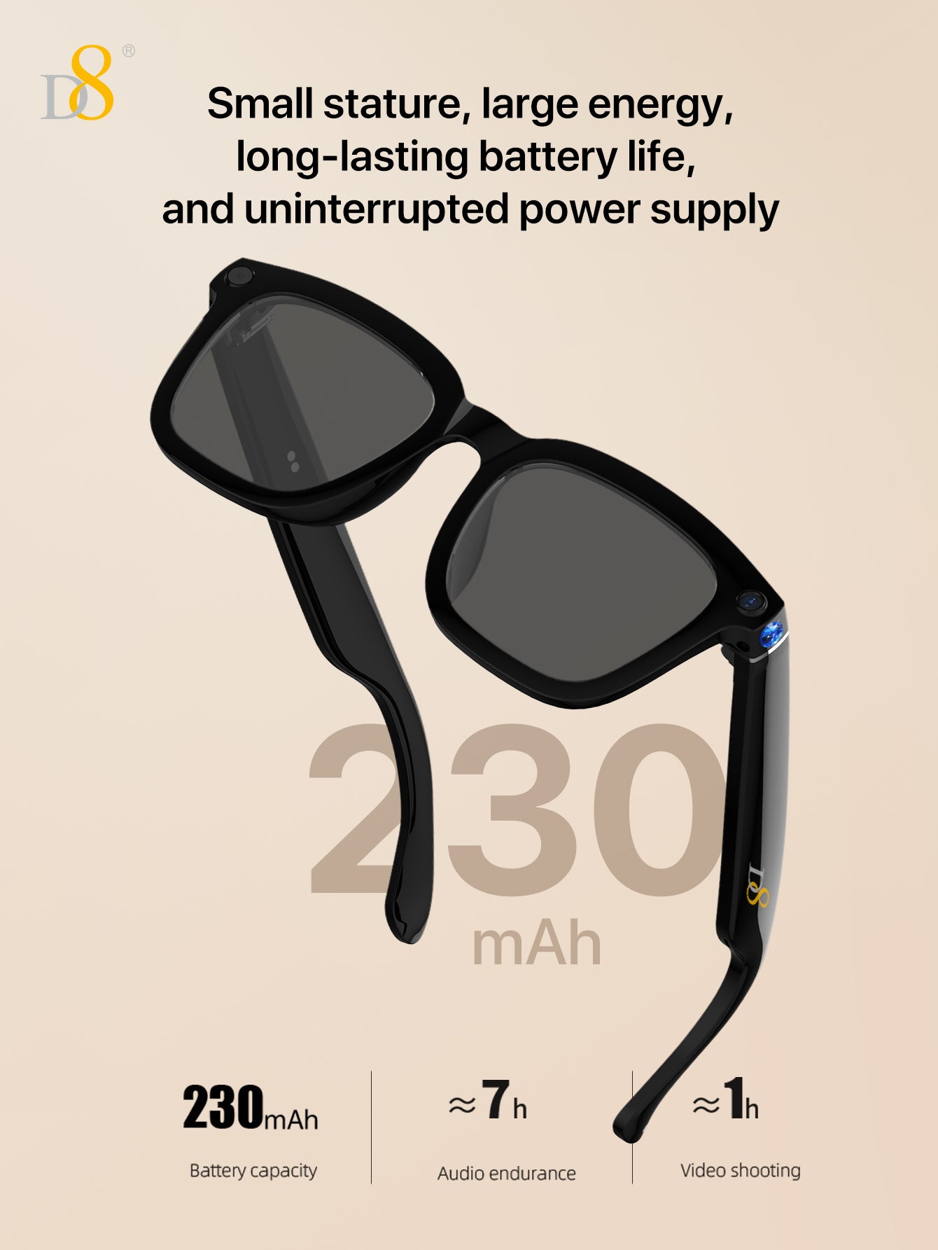 D8 Ai Translation Smart Glasses, Smart Glasses with AI Translation,Support 110+ Languages, Speaker Sunglasses,Audio Eyewear with Music play &Hands-Free Calling,Multifunctional Headphones glasses for Men WomenBuilt-in Mic & Speakers,Smart Wireless