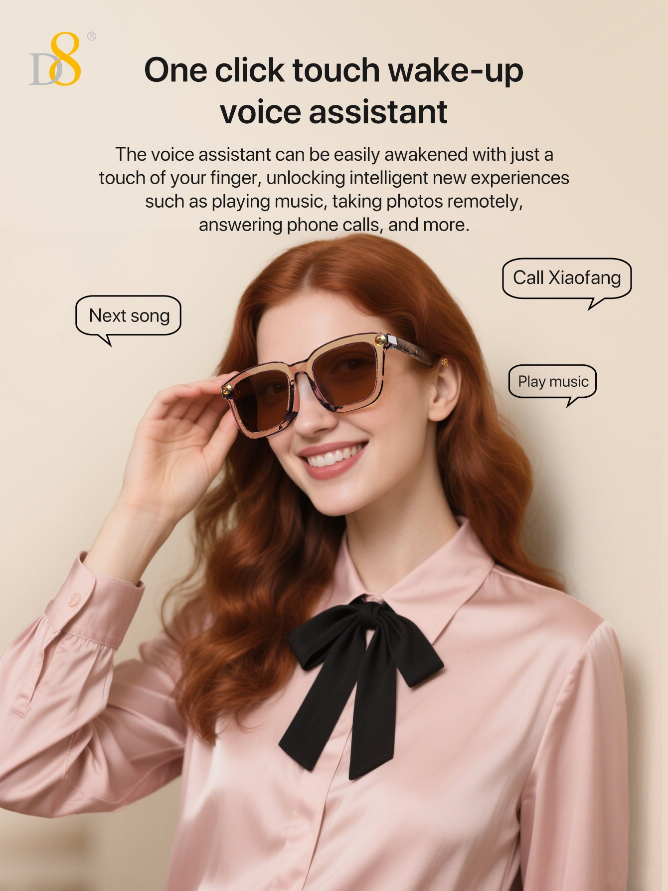 D8 Smart Bluetooth Glasses,Anti-Blue Light/UV400 Lenses,Audio Eyewear with Music play &Hands-Free Calling,Multifunctional Headphones glasses for Men WomenBuilt-in Mic & Speakers,Smart Wireless Headphone Sunglasses for Men and Women,Athletic/Outdoor UV