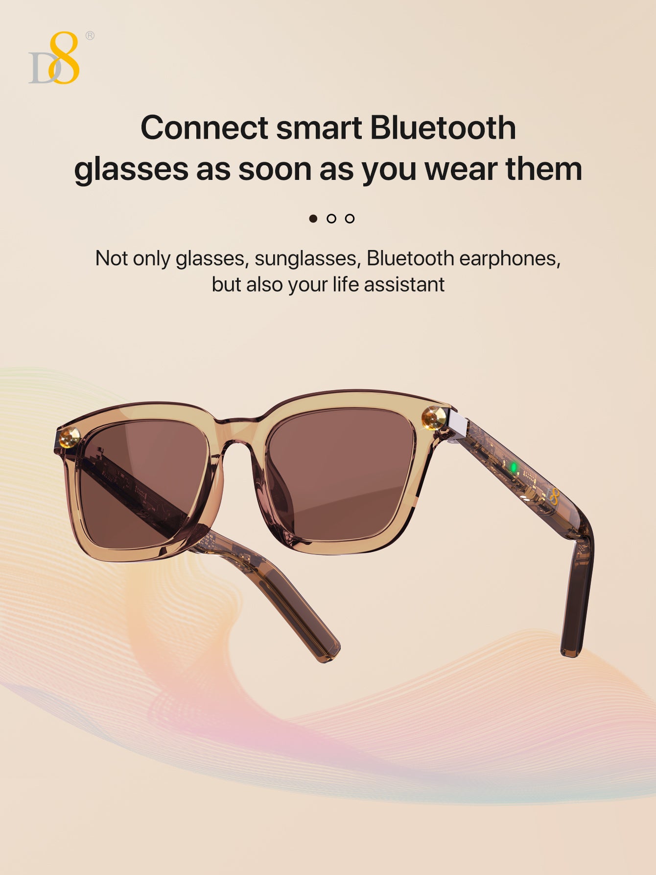 D8 Smart Bluetooth Glasses,Anti-Blue Light/UV400 Lenses,Audio Eyewear with Music play &Hands-Free Calling,Multifunctional Headphones glasses for Men WomenBuilt-in Mic & Speakers,Smart Wireless Headphone Sunglasses for Men and Women,Athletic/Outdoor UV