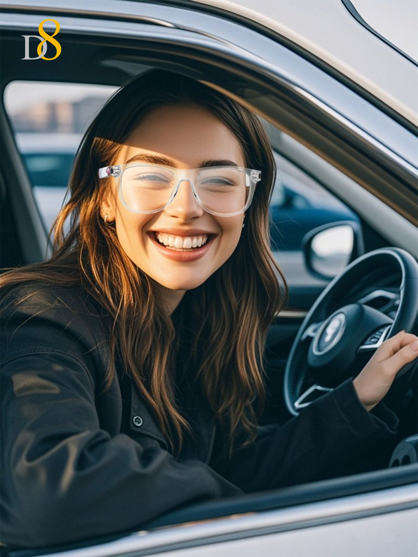 D8 Smart Bluetooth Glasses for Women, Blue Light Filtering Photochromic Transition Lenses, Touch Control and Voice Control, Professional-Grade Eye Protection, Ultra-Light Wireless Eyewear for Office/Reading