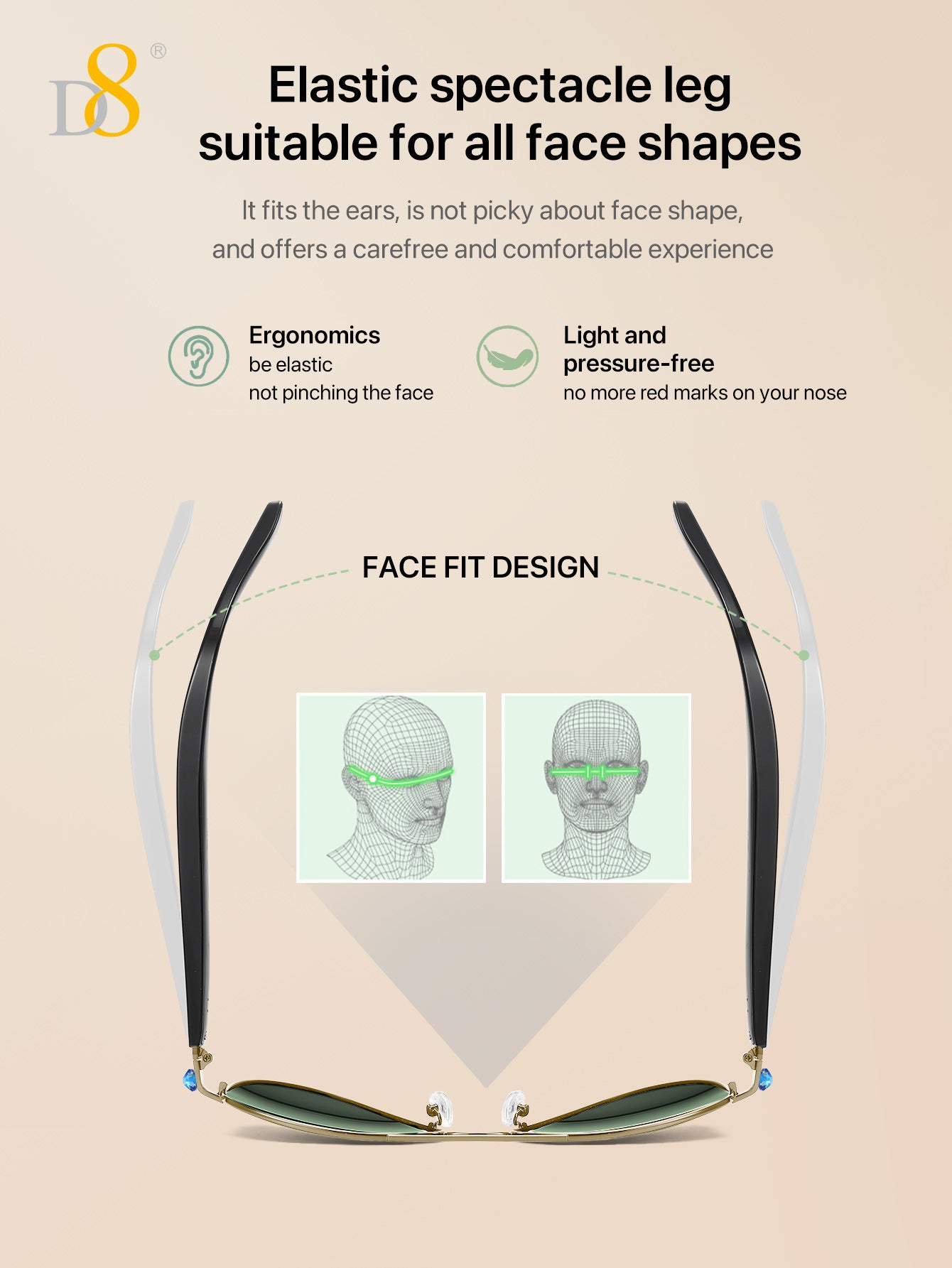 D8 Smart Bluetooth Glasses,Built-in Mic & Speakers,Smart Wireless Headphone Sunglasses for Men and Women,Athletic/Outdoor UV Protection and Voice Control,Unisex(Black)