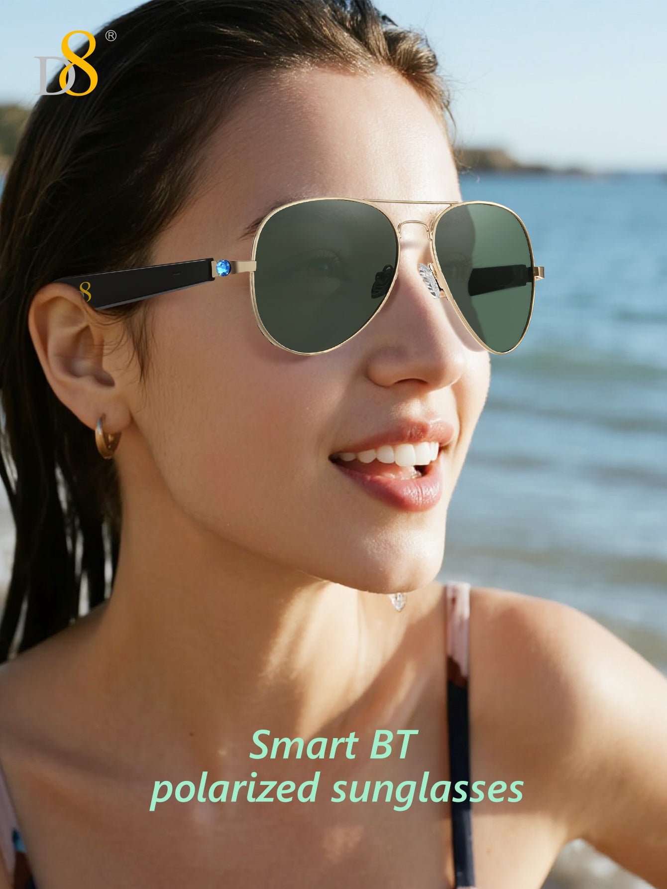 D8 Smart Bluetooth Glasses,Built-in Mic & Speakers,Smart Wireless Headphone Sunglasses for Men and Women,Athletic/Outdoor UV Protection and Voice Control,Unisex(Black)