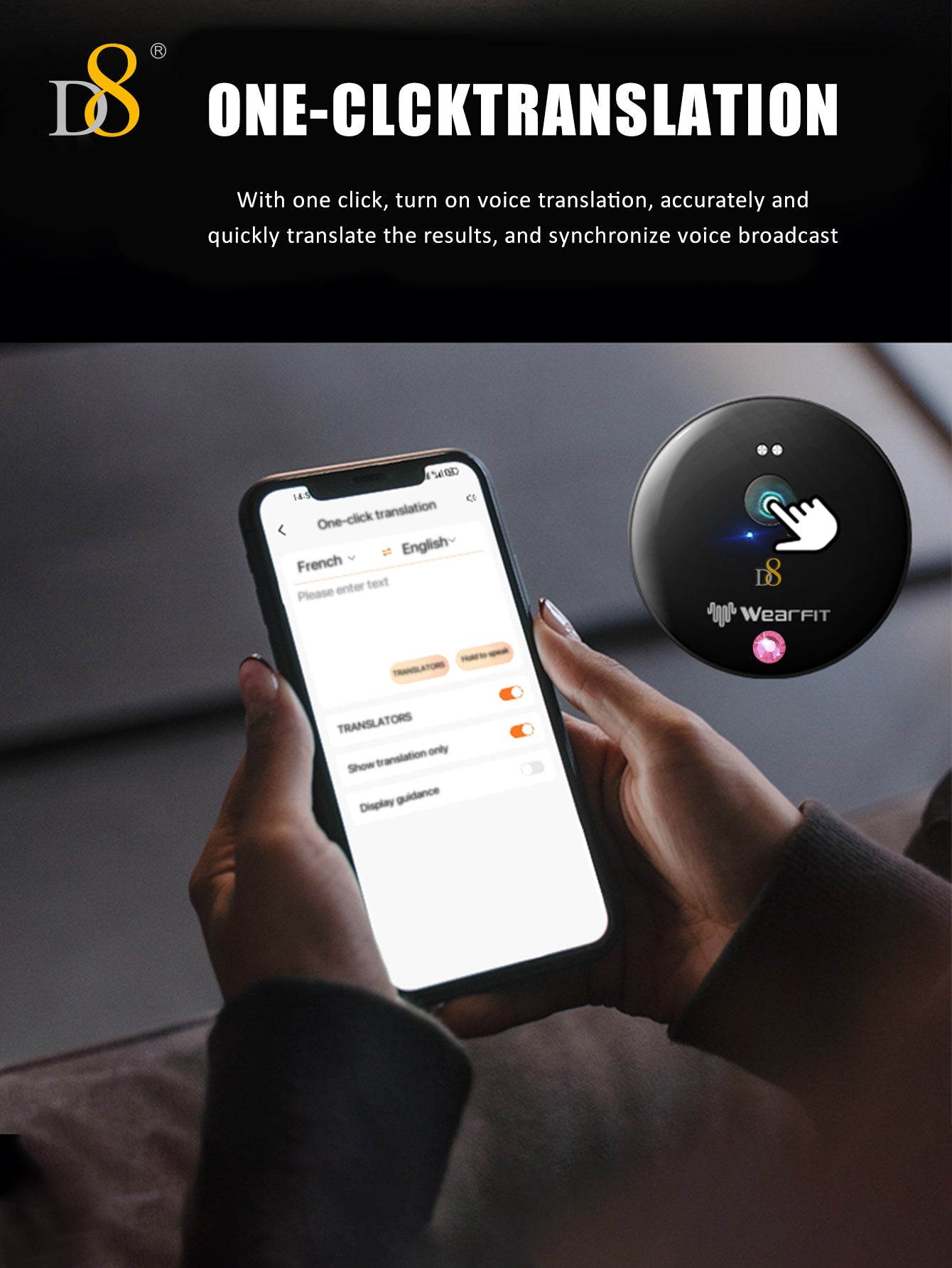 D8 AI Translator Recorder – 50+ Languages, No Fees, App-Controlled for Travel & Business