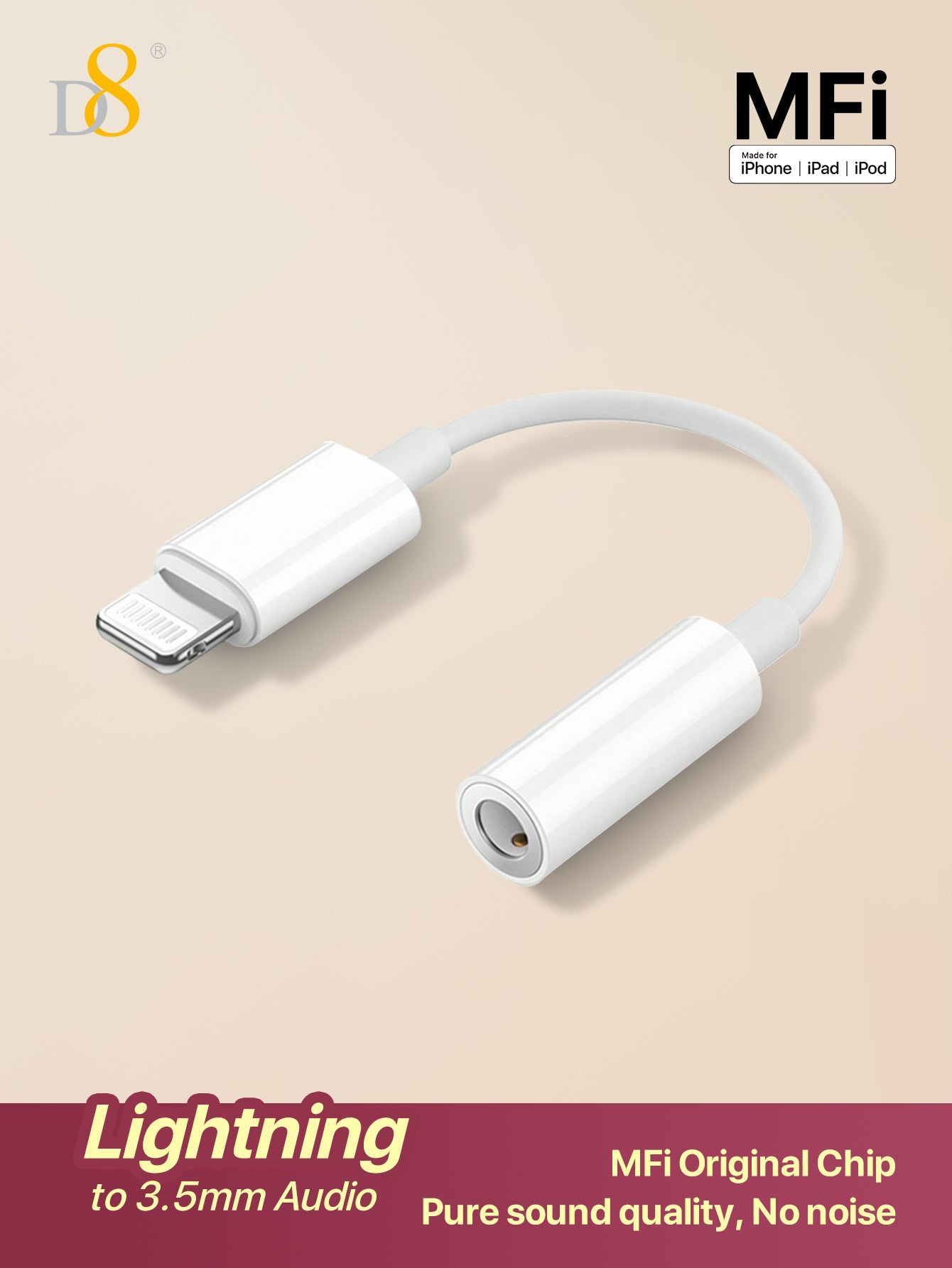 D8 3.5mm Audio Charger Cable Adapter for iPhone – 2-in-1 Charging & Audio Adapter for iPhone 15/14/13/12 Series