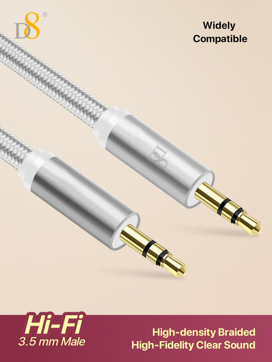 D8 1M Auxiliary Cable – Male to Male 3.5mm Audio Cable for Car, Headphones, Speakers