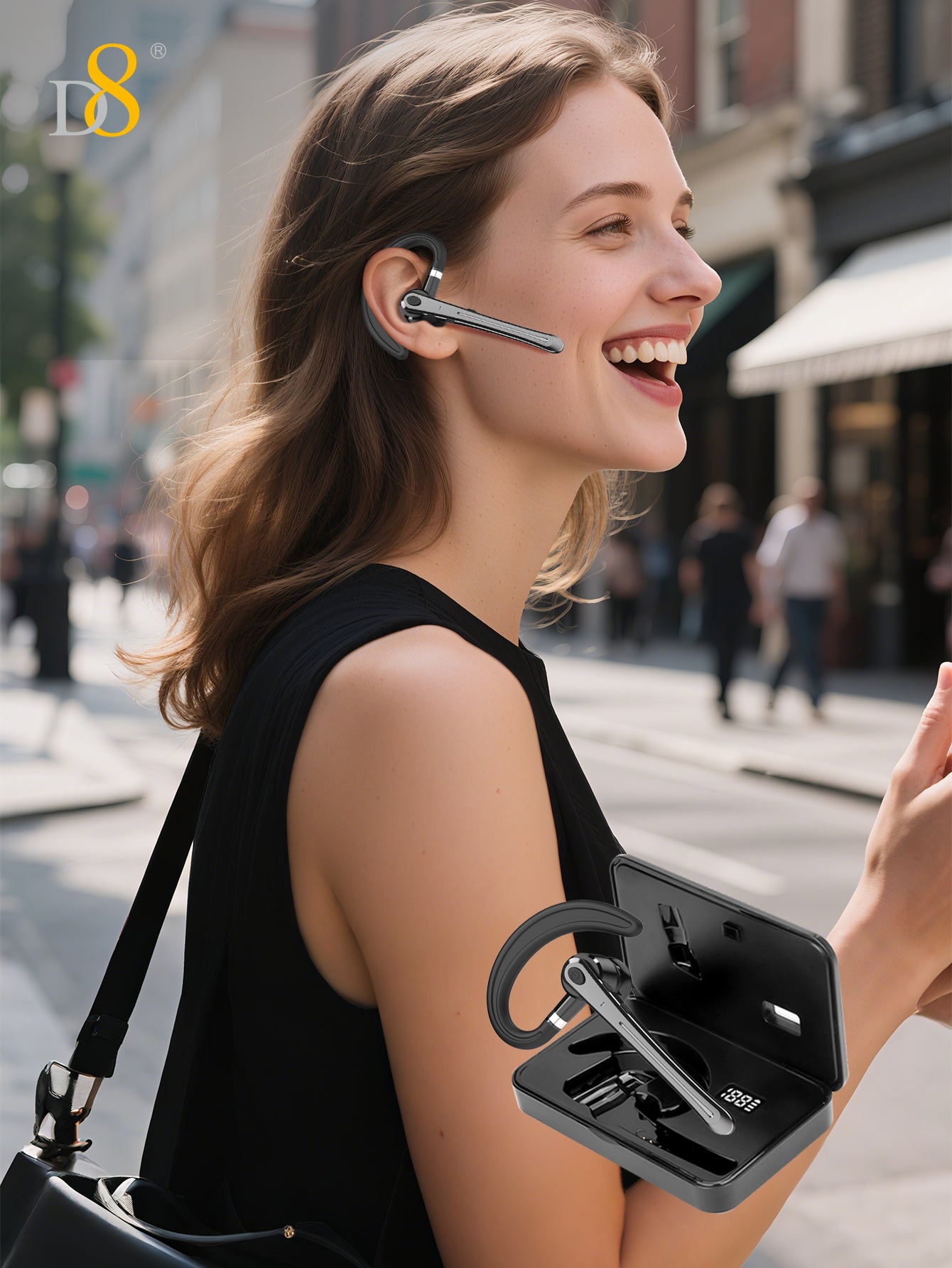 D8 Wireless Earbuds with LED Display – 300H Battery, Over-Ear Hooks, Workout Ready