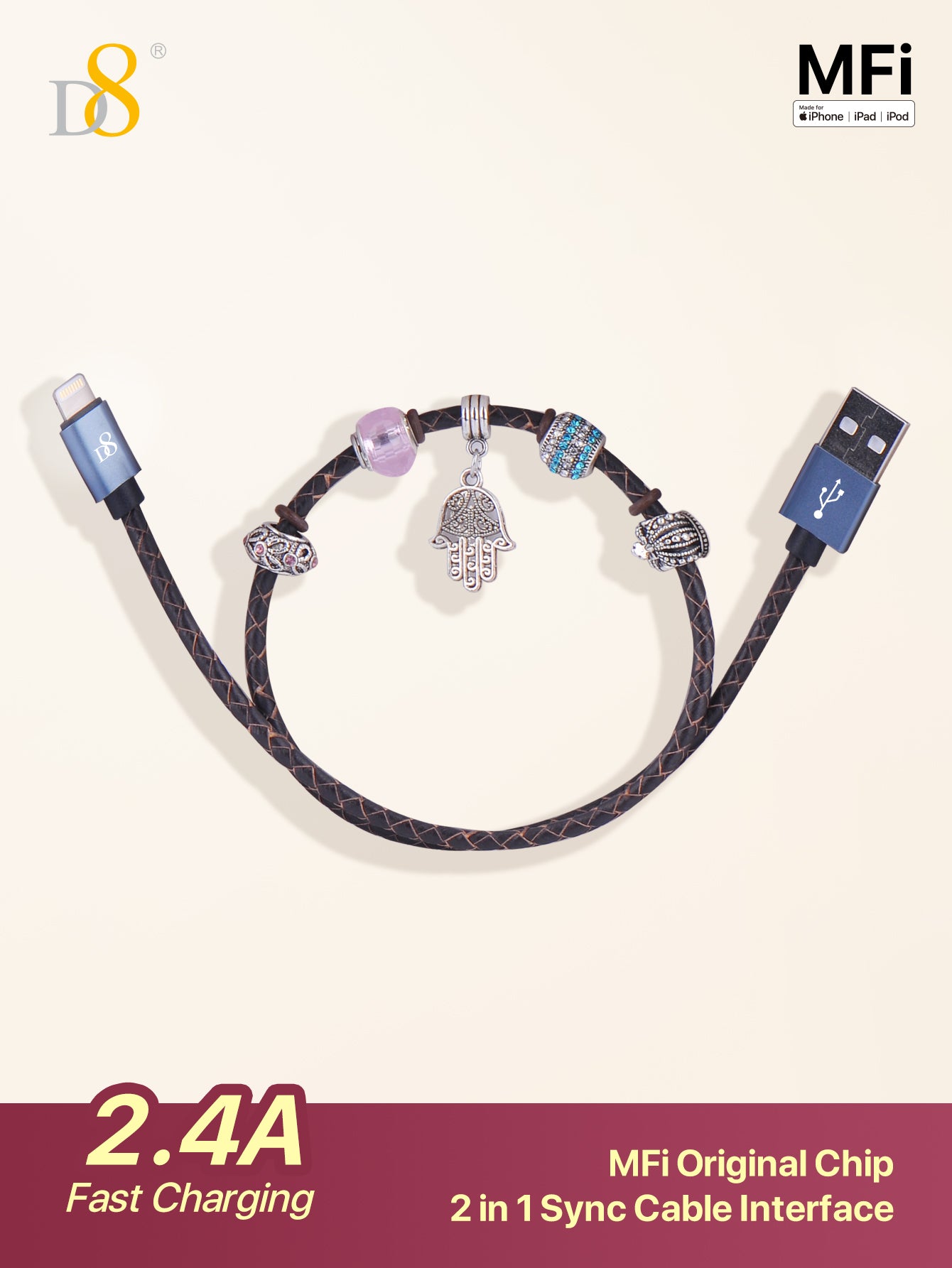 Phoenix 本革 USB - Lightning MFi ケーブル - Dynamic8