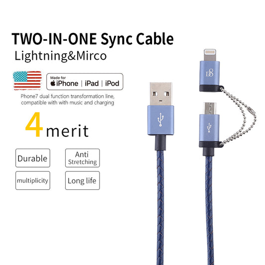 D8 Phoenix MICRO-Lightning 2in1 to USB MFi Cable genuine leather