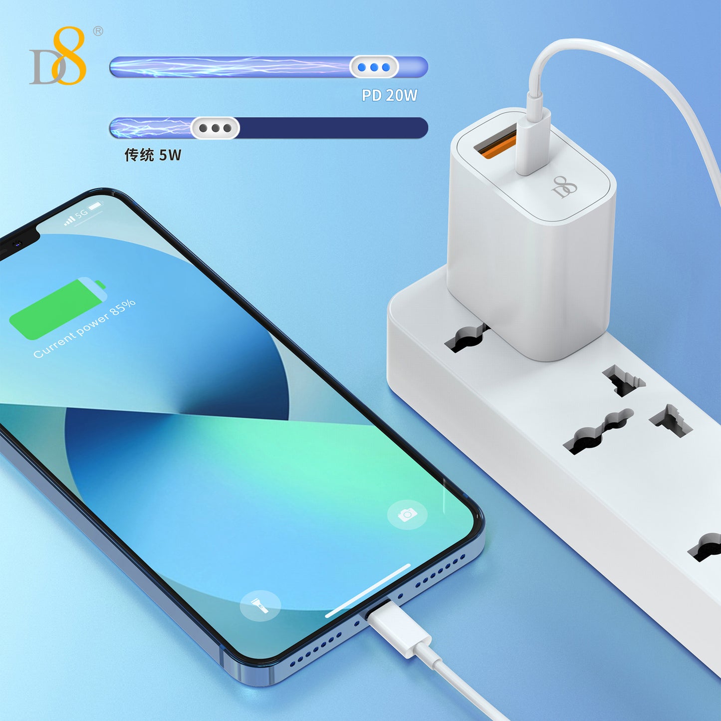 D8 20W fast charging dual port USB+TYPE-C  wall charger US standard plug