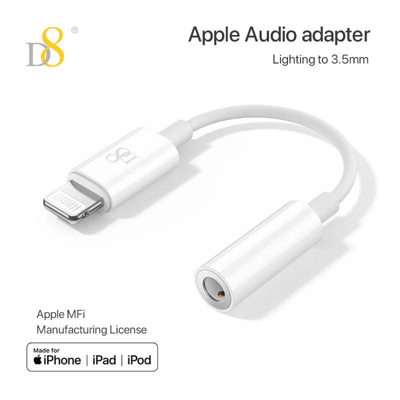 D8 MFI lightning to 3.5mm Audio adapter cable