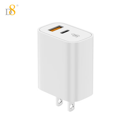 D8 20W fast charging dual port USB+TYPE-C  wall charger US standard plug