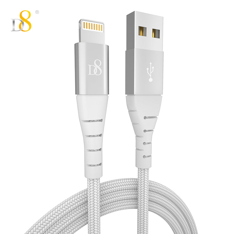 D8 Nylon braided MFi Lightning to USB power & sync charging cable for iphone14