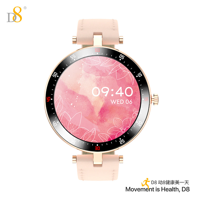 D8 Pink Smart Watch for women genuine leather UP6