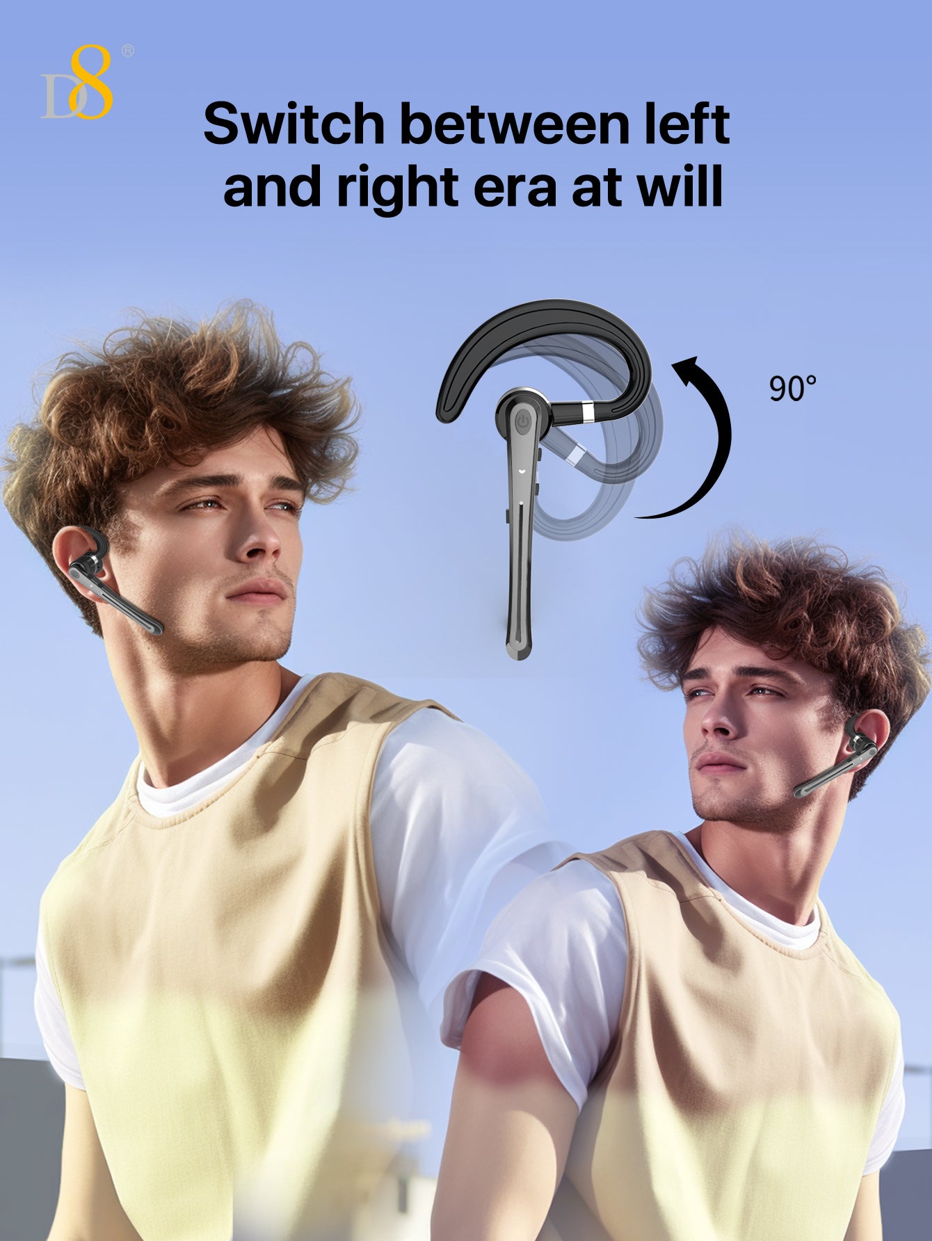 D8 Wireless Earbuds with LED Display – 300H Battery, Over-Ear Hooks, Workout Ready