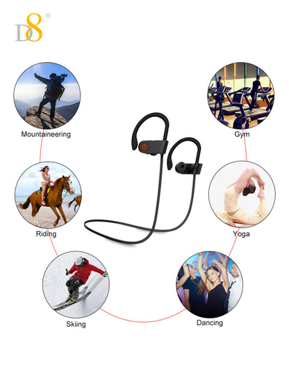 D8 Sports Headphones, Wireless Earbuds with 10 Hours Playtime BT5.3 Wireless Headphones HD Deep Bass Stereo Sound  Earphones for Gym Running Workout